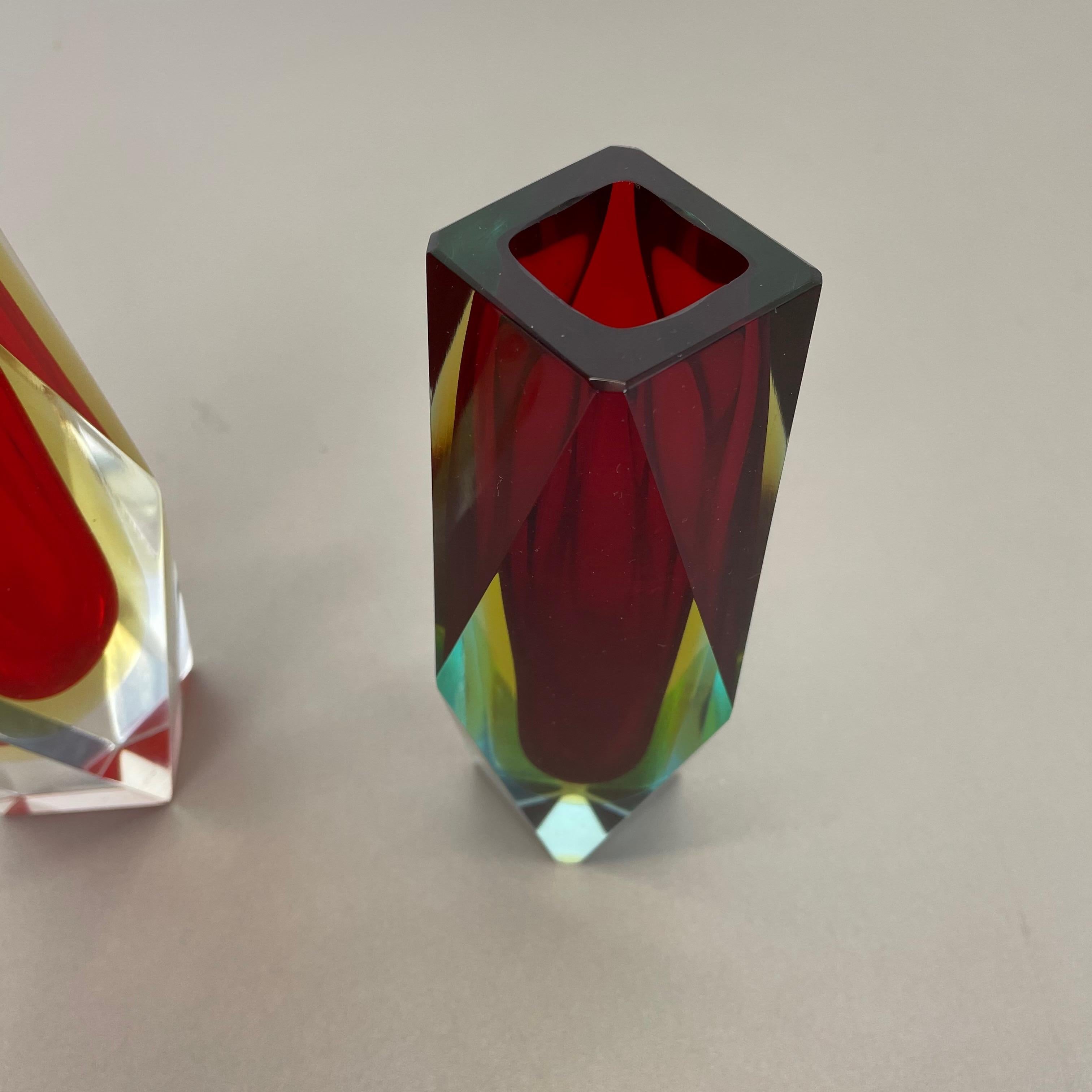 Set of 2 Faceted Murano Glass Sommerso Vase Designed by Flavio Poli Italy, 1970s For Sale 4