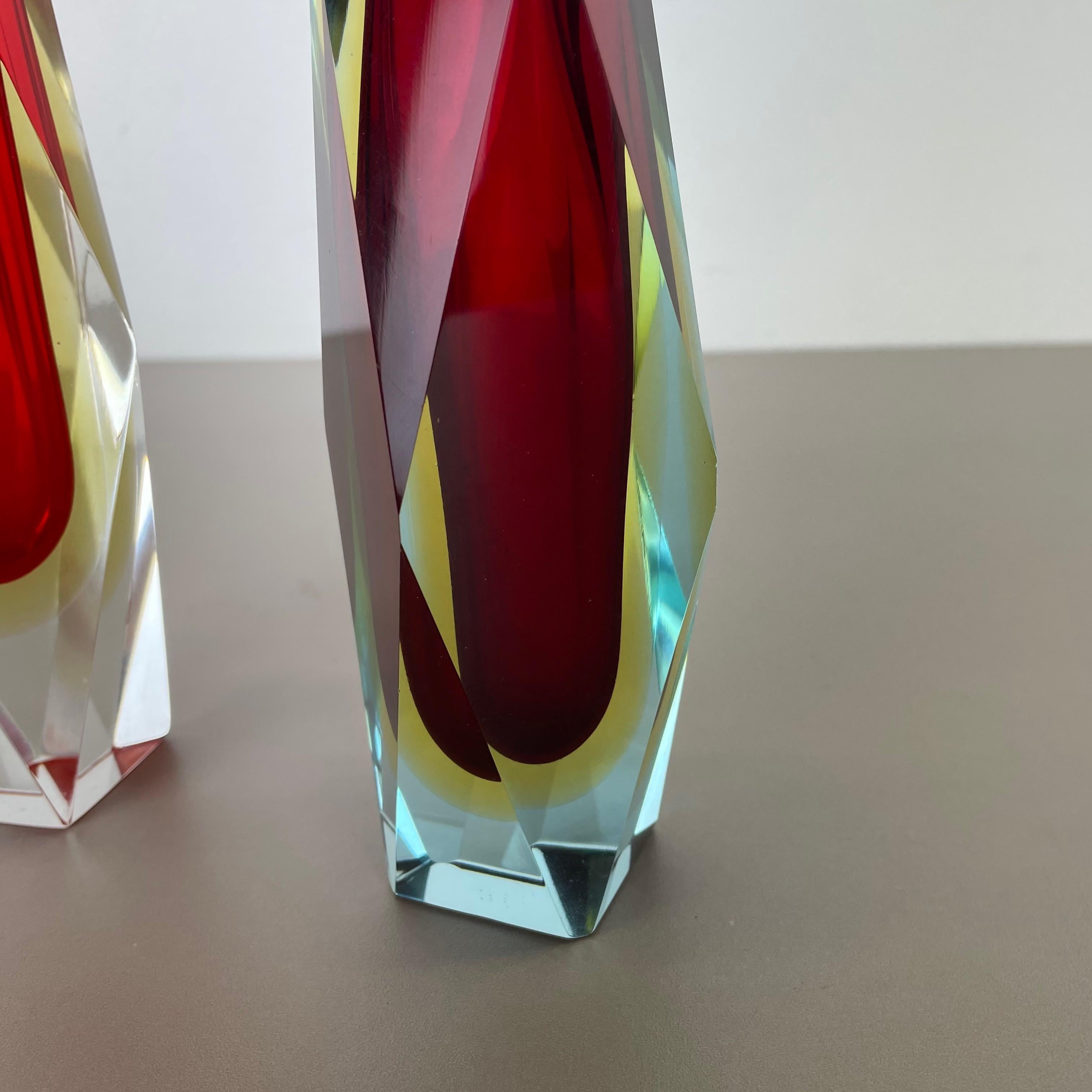 Set of 2 Faceted Murano Glass Sommerso Vase Designed by Flavio Poli Italy, 1970s For Sale 5