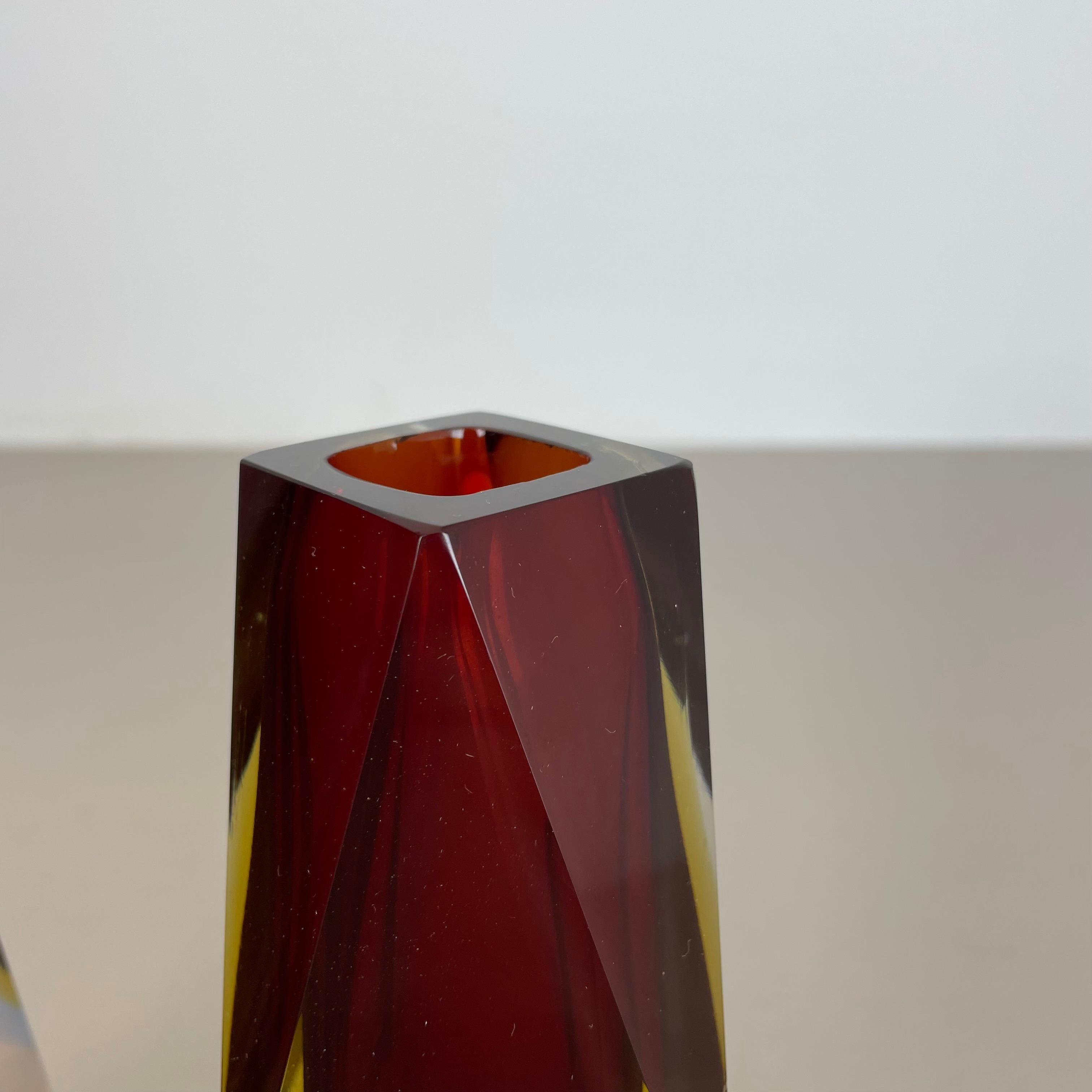 Set of 2 Faceted Murano Glass Sommerso Vase Designed by Flavio Poli Italy, 1970s For Sale 8