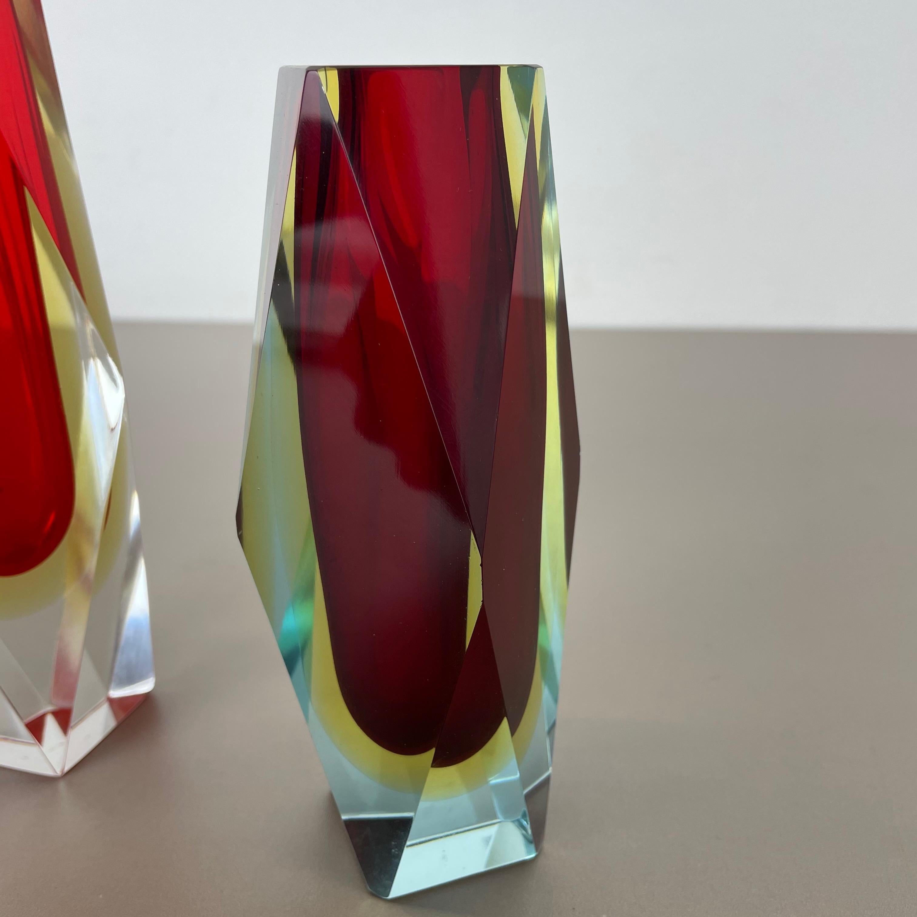 Set of 2 Faceted Murano Glass Sommerso Vase Designed by Flavio Poli Italy, 1970s For Sale 7
