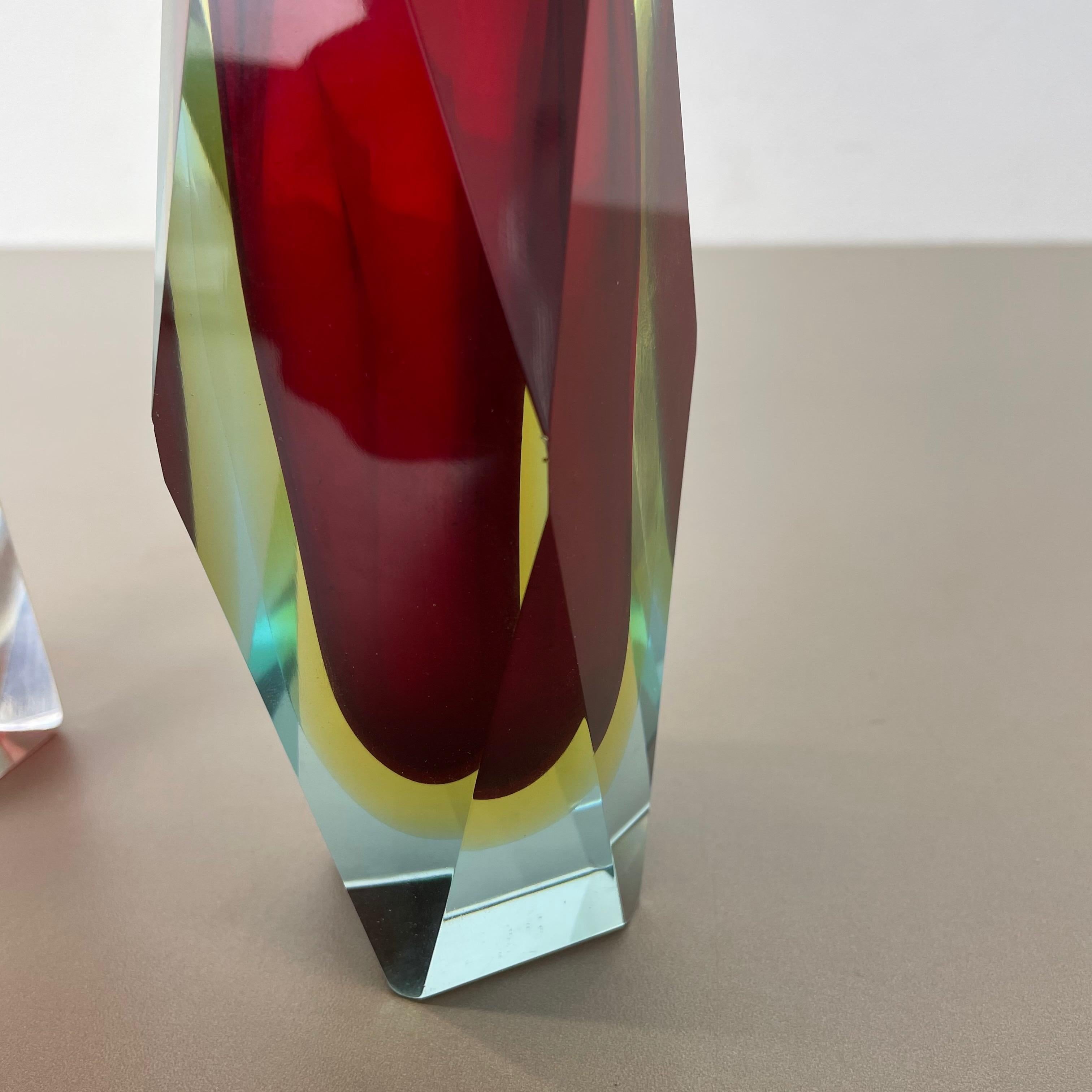 Set of 2 Faceted Murano Glass Sommerso Vase Designed by Flavio Poli Italy, 1970s For Sale 8