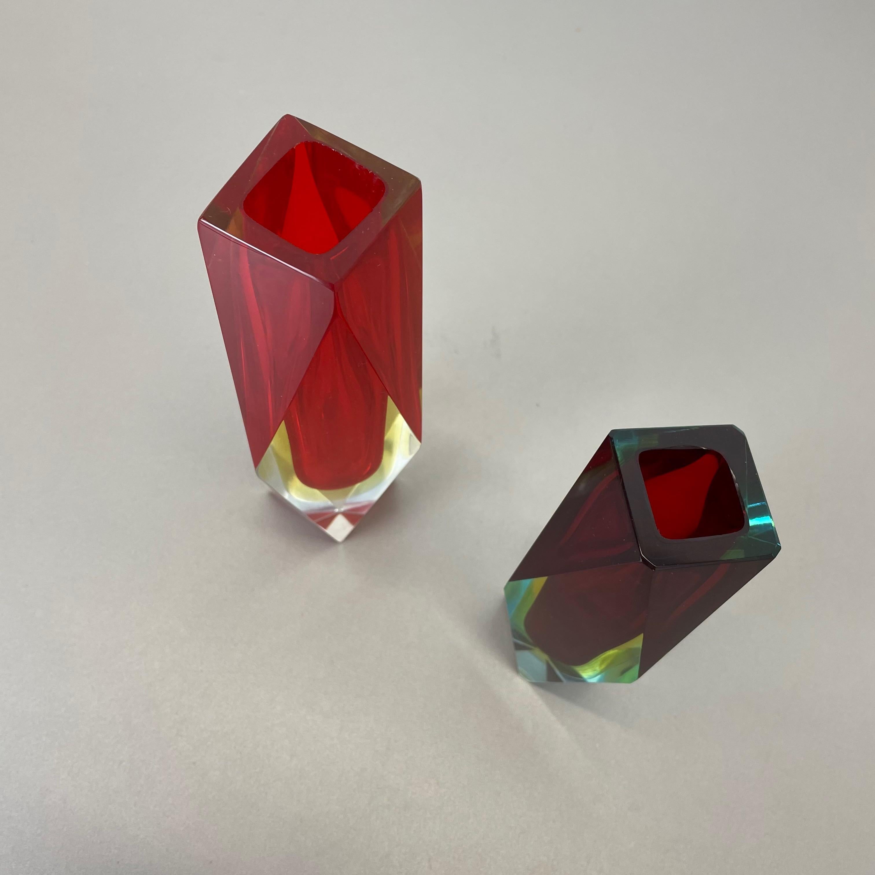 Set of 2 Faceted Murano Glass Sommerso Vase Designed by Flavio Poli Italy, 1970s For Sale 9