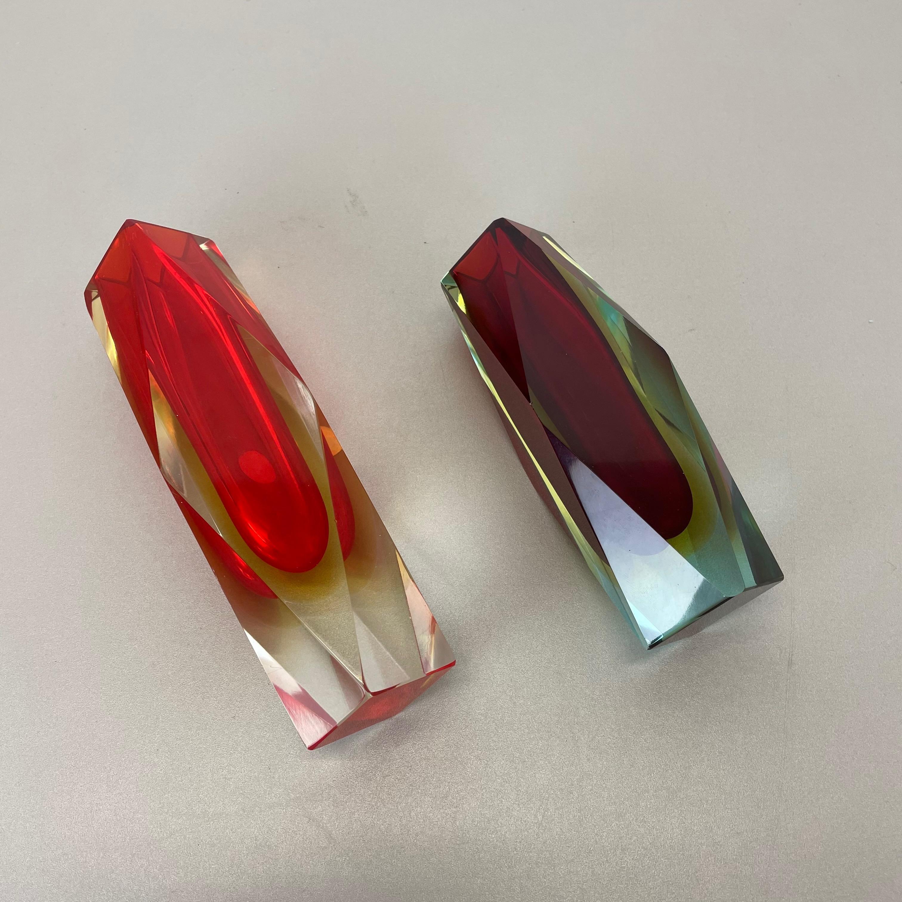 Set of 2 Faceted Murano Glass Sommerso Vase Designed by Flavio Poli Italy, 1970s For Sale 10
