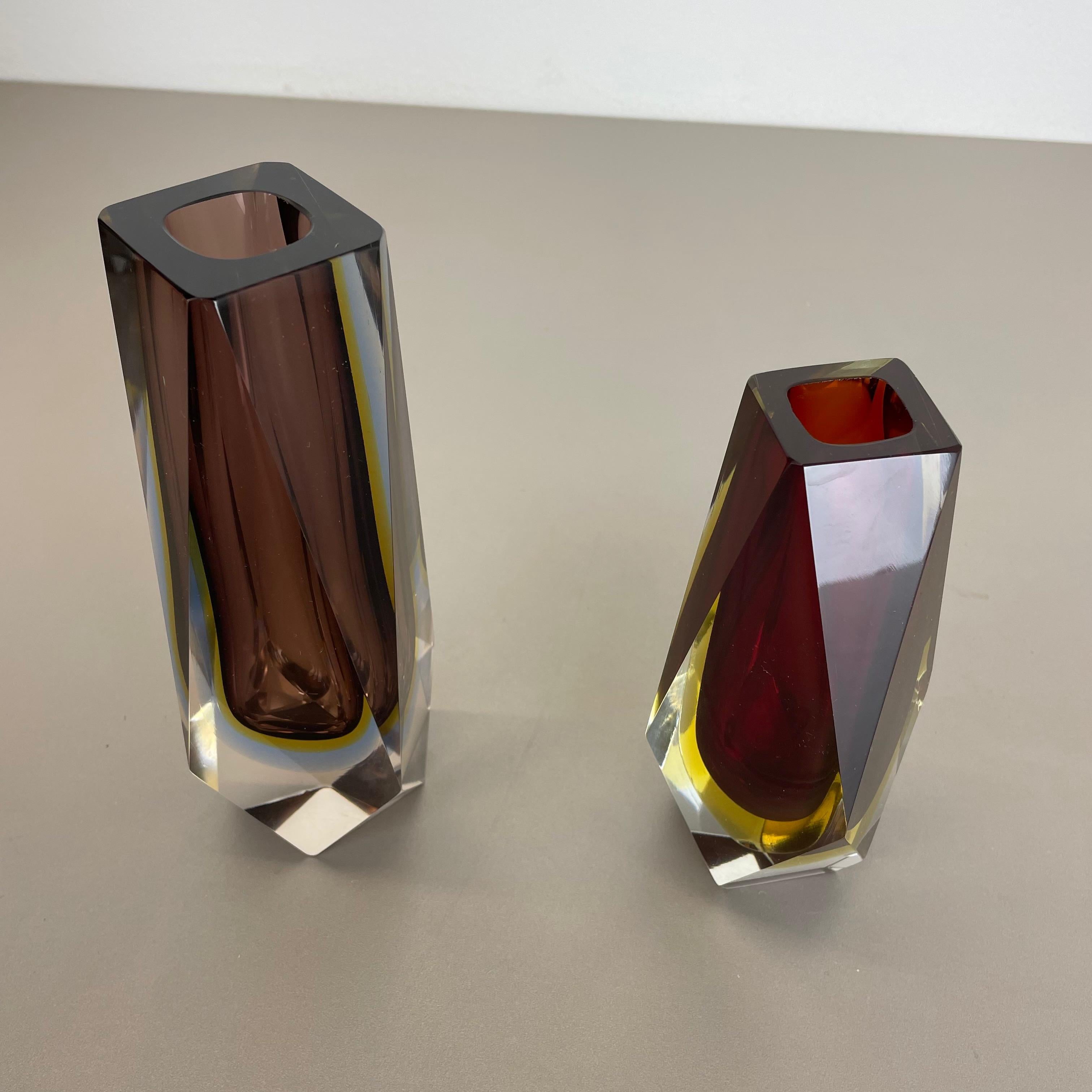 Set of 2 Faceted Murano Glass Sommerso Vase Designed by Flavio Poli Italy, 1970s For Sale 13