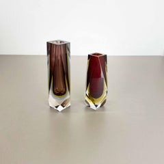 Set of 2 Faceted Murano Glass Sommerso Vase Designed by Flavio Poli Italy, 1970s