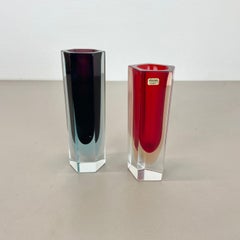 Juego de 2 jarrones de cristal de Murano Glass Sommerso, diseñados por Flavio Poli, Italia, década de los 70
