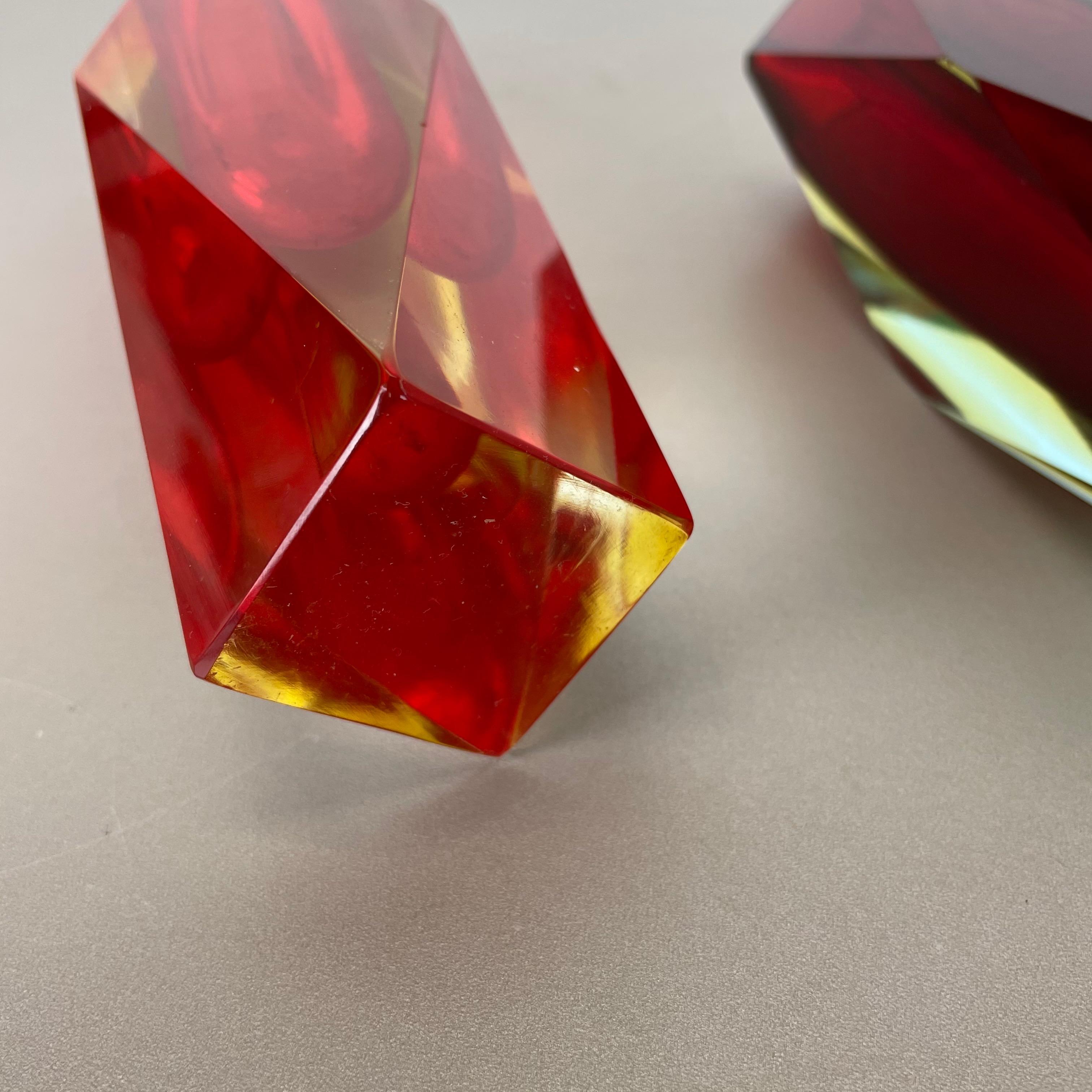 Set of 2 Faceted Murano Glass Sommerso Vase Designed by Flavio Poli Italy, 1970s For Sale 11