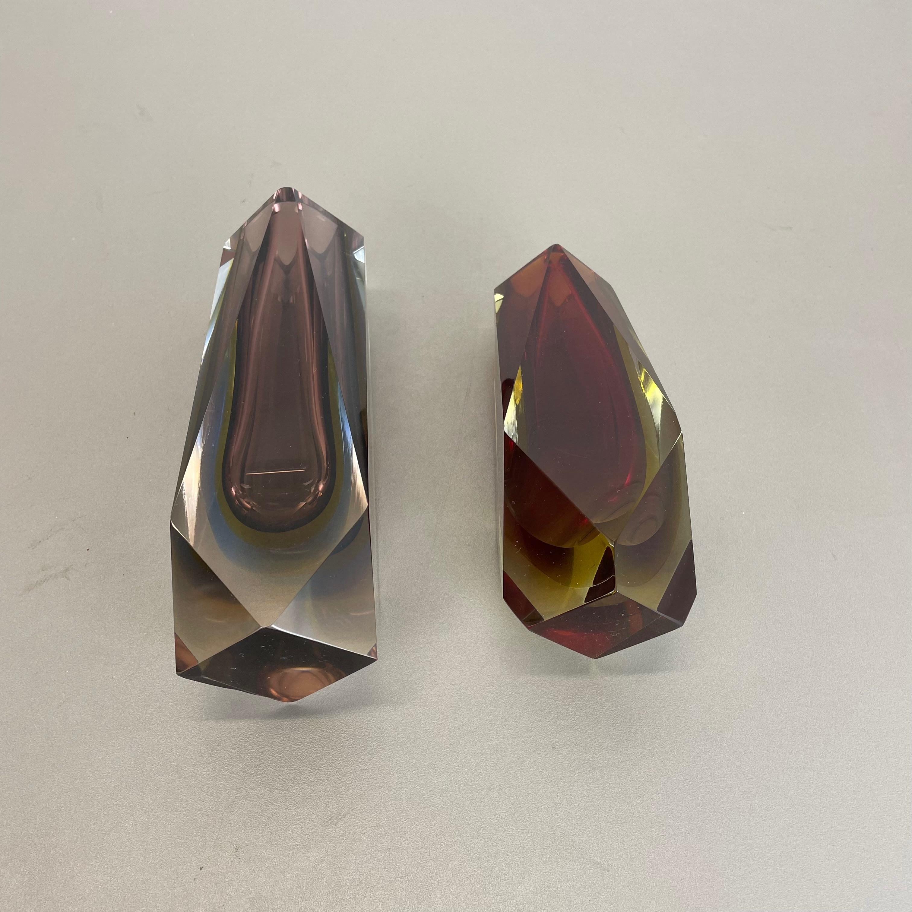 Set of 2 Faceted Murano Glass Sommerso Vase Designed by Flavio Poli Italy, 1970s For Sale 14