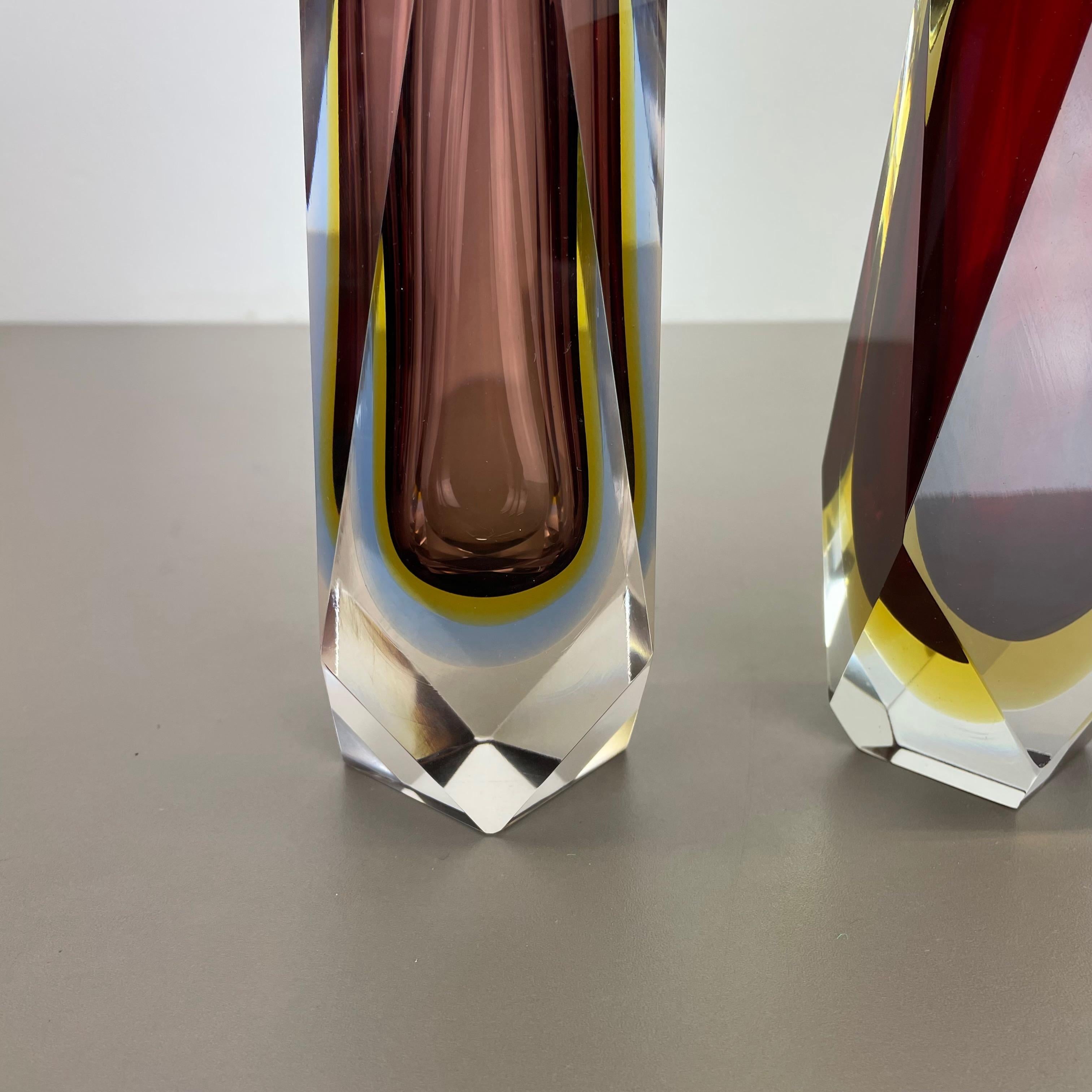 Italian Set of 2 Faceted Murano Glass Sommerso Vase Designed by Flavio Poli Italy, 1970s For Sale