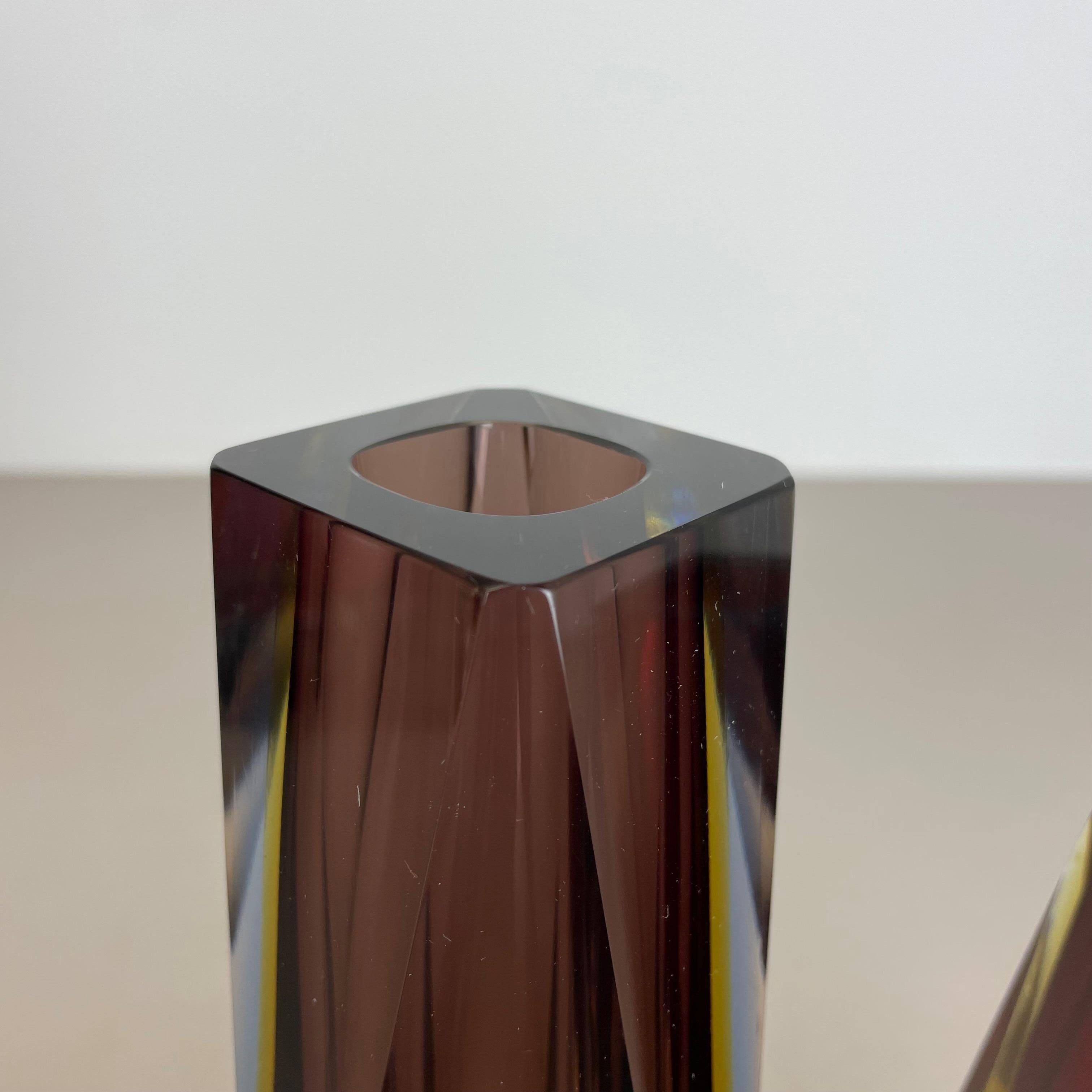 2er-Set facettierte Sommerso-Vase aus Muranoglas, entworfen von Flavio Poli Italien, 1970er Jahre im Angebot 2