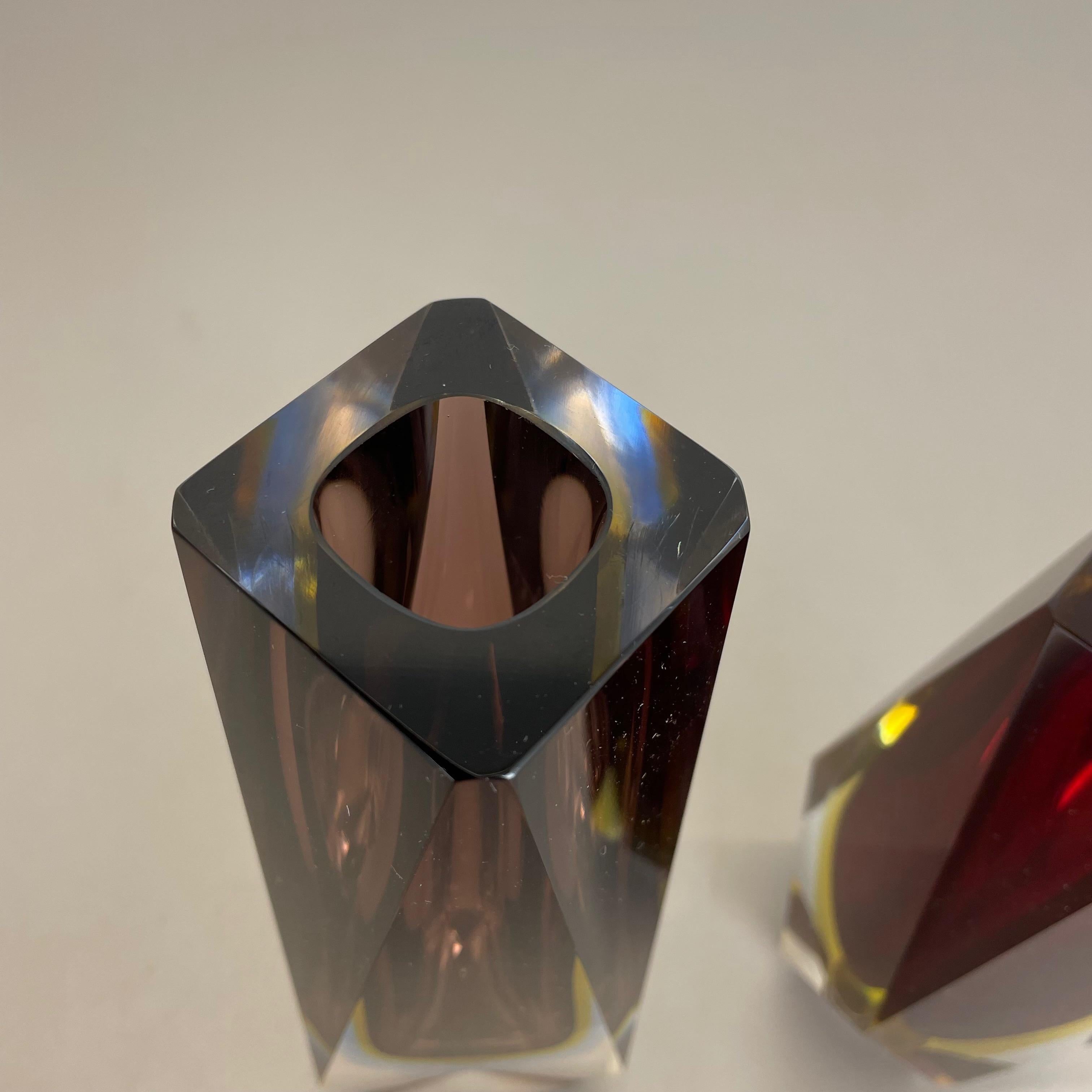 Set of 2 Faceted Murano Glass Sommerso Vase Designed by Flavio Poli Italy, 1970s For Sale 3