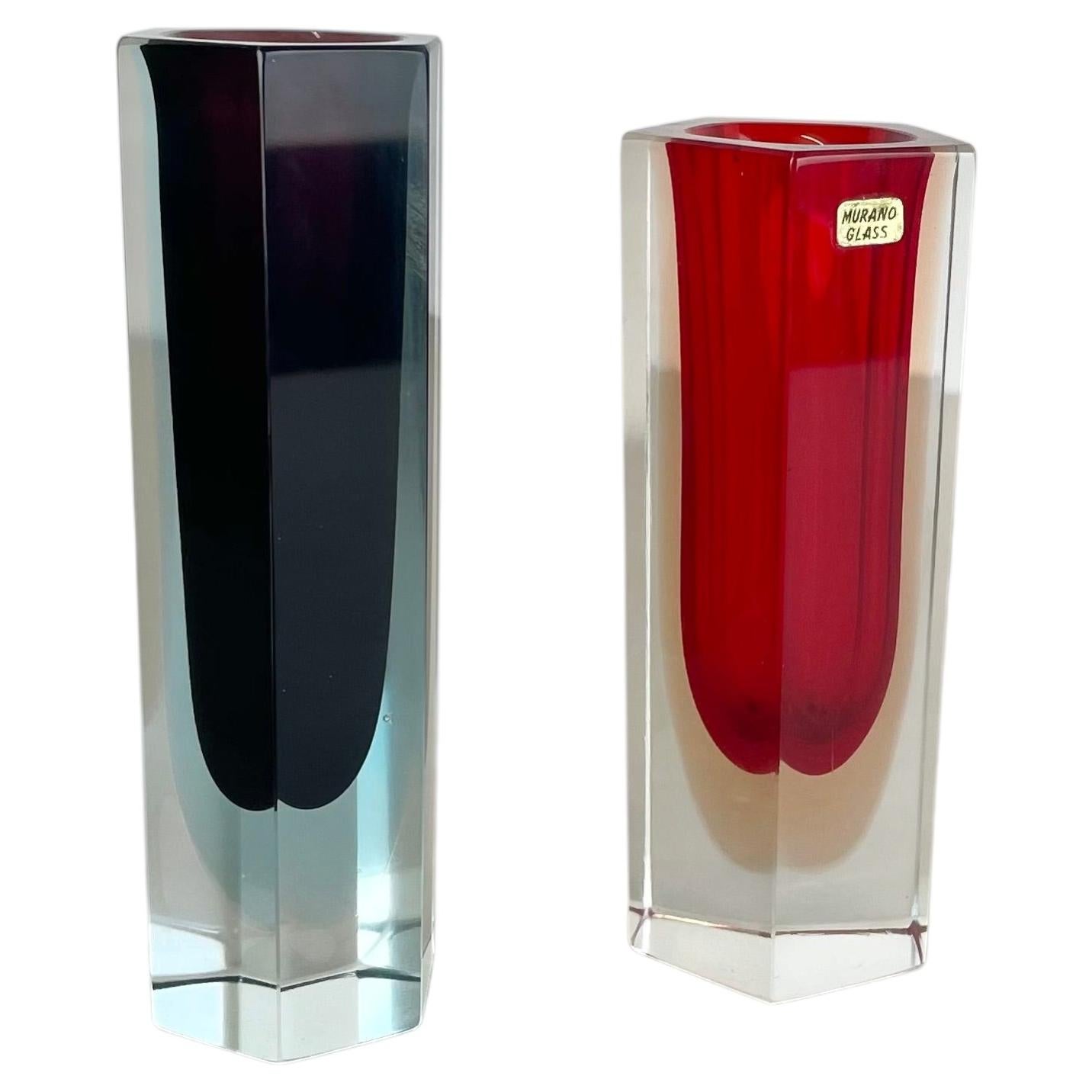 Set di 2 vasi in vetro di Murano Glass Sommerso sfaccettato, disegnati da Flavio Poli, Italia, anni '70