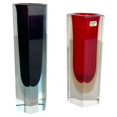 Juego de 2 jarrones de cristal de Murano Glass Sommerso, diseñados por Flavio Poli, Italia, década de los 70