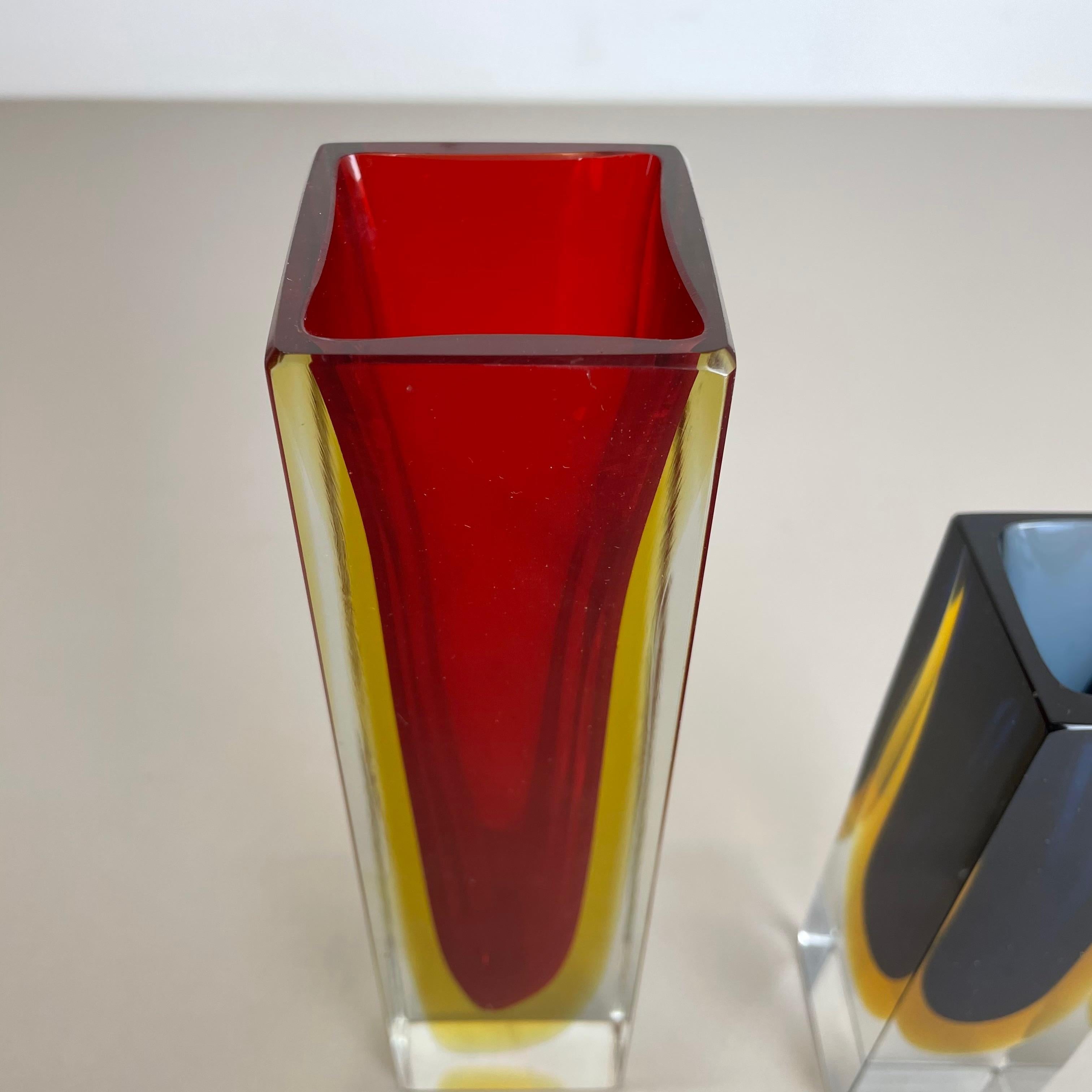 Set of 2 Faceted Murano Glass Sommerso Vases by Cenedese Vetri, Italy, 1970s For Sale 7