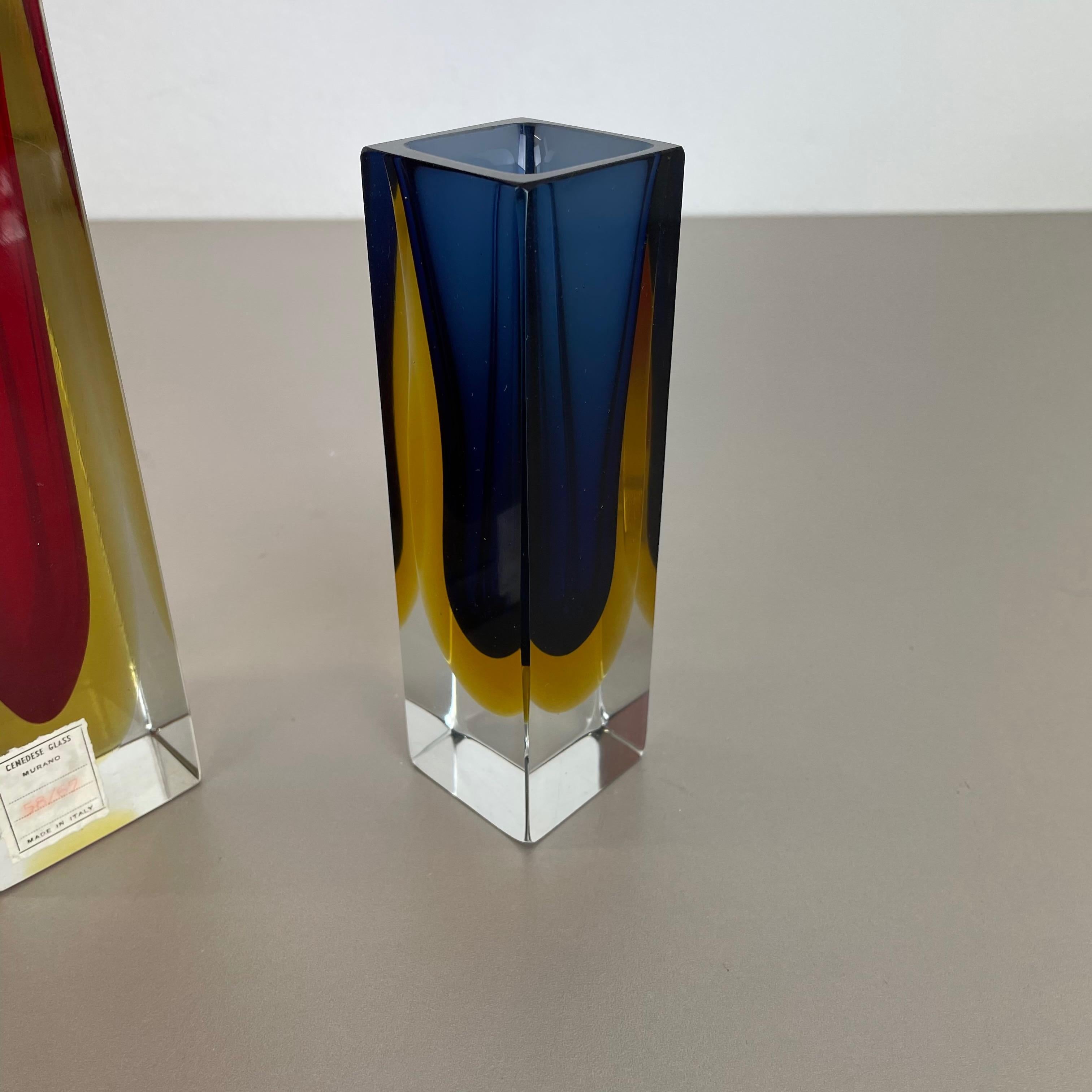 Set of 2 Faceted Murano Glass Sommerso Vases by Cenedese Vetri, Italy, 1970s For Sale 12