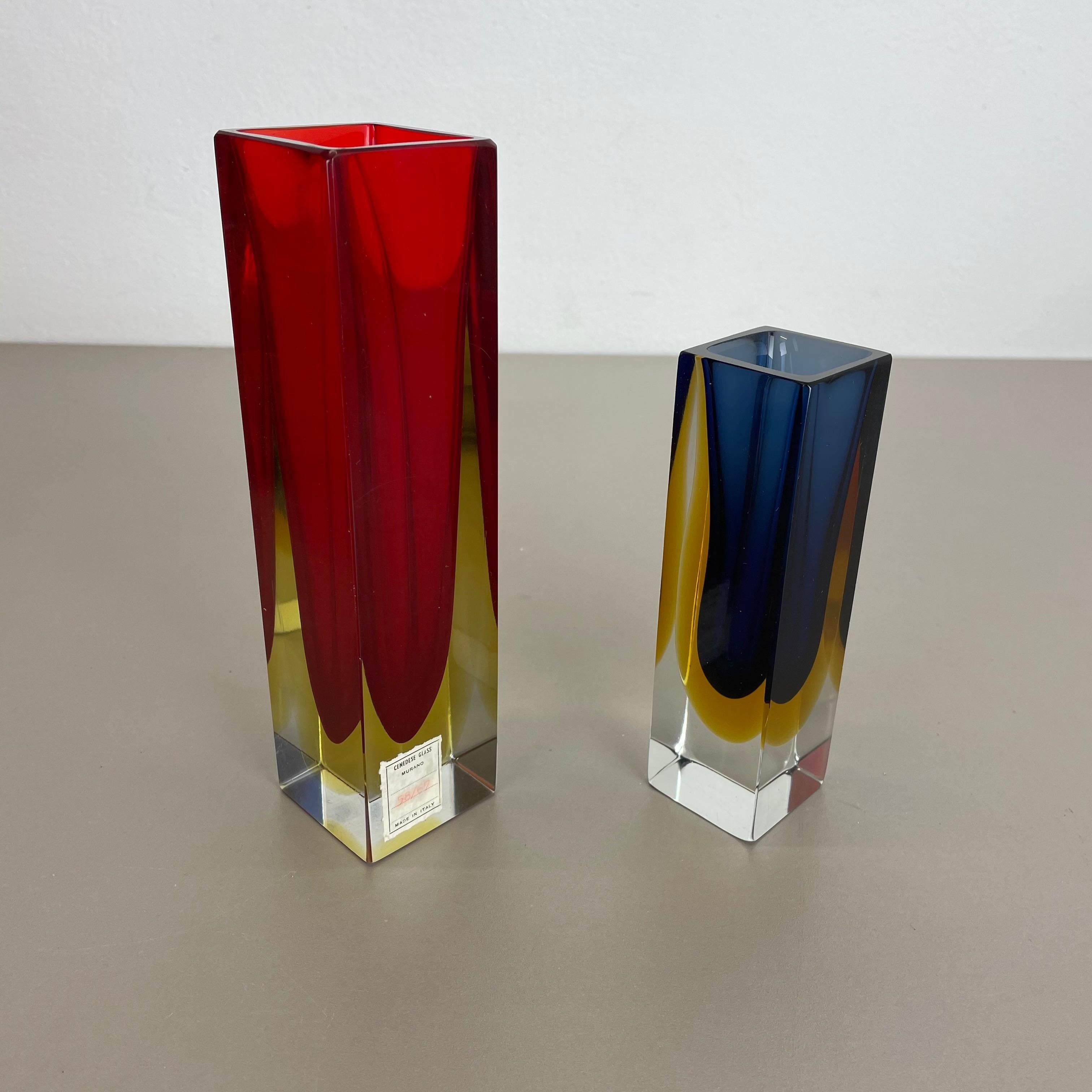 Set of 2 Faceted Murano Glass Sommerso Vases by Cenedese Vetri, Italy, 1970s For Sale 13
