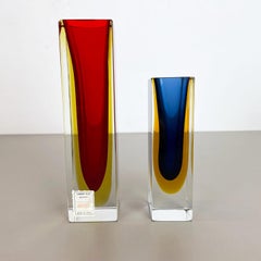 Set of 2 Faceted Murano Glass Sommerso Vases by Cenedese Vetri, Italy, 1970s
