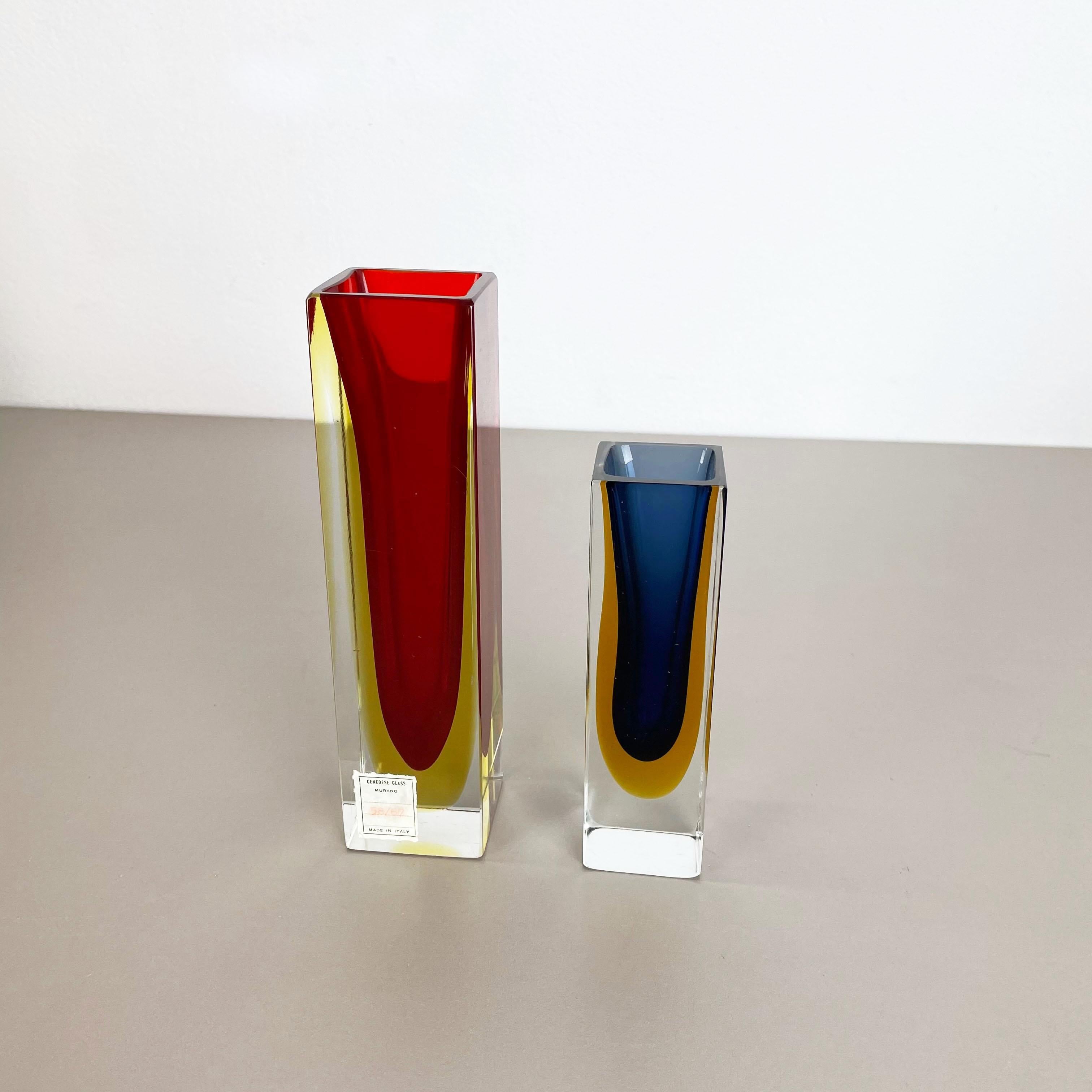 Italian Set of 2 Faceted Murano Glass Sommerso Vases by Cenedese Vetri, Italy, 1970s For Sale