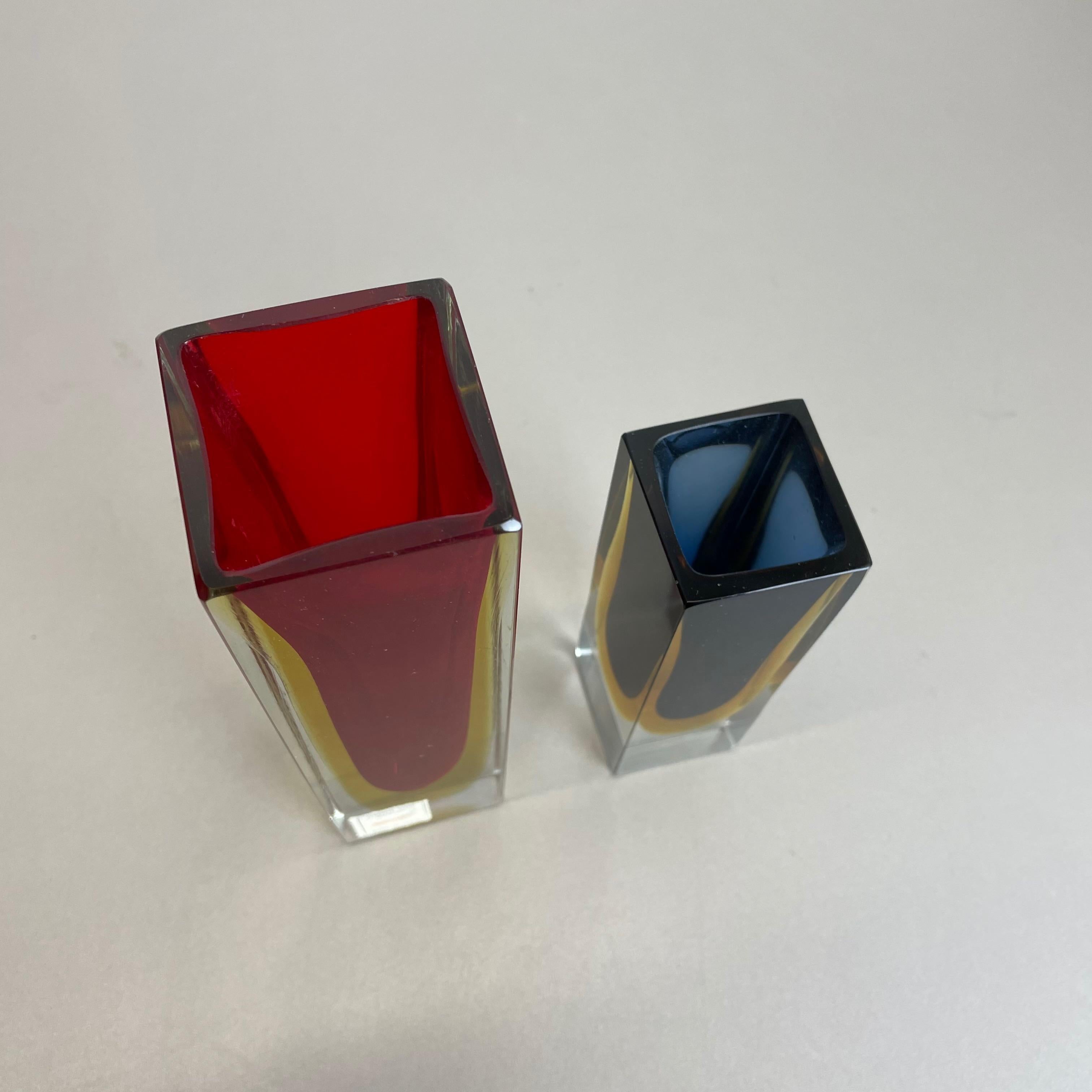 20th Century Set of 2 Faceted Murano Glass Sommerso Vases by Cenedese Vetri, Italy, 1970s For Sale
