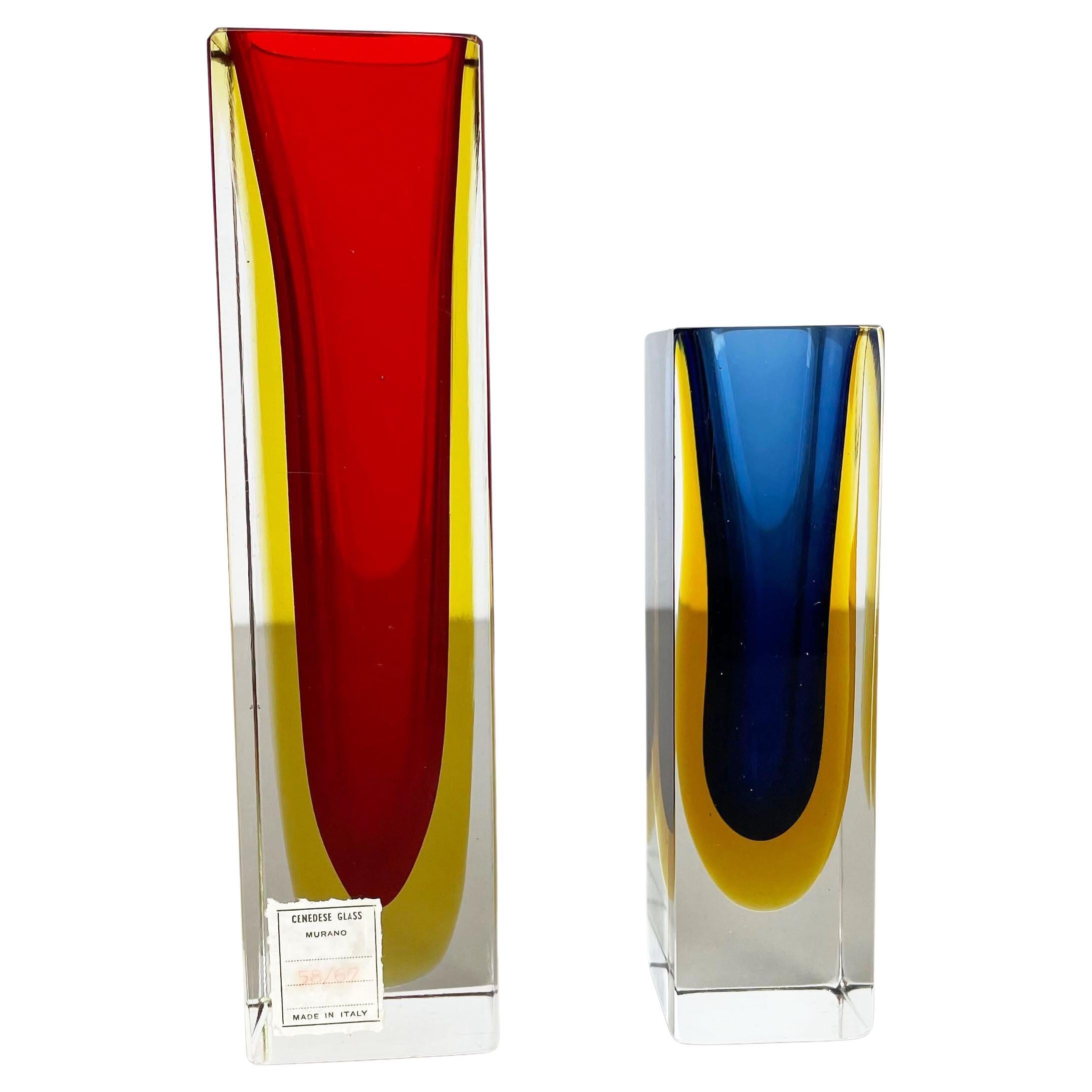 Set of 2 Faceted Murano Glass Sommerso Vases by Cenedese Vetri, Italy, 1970s