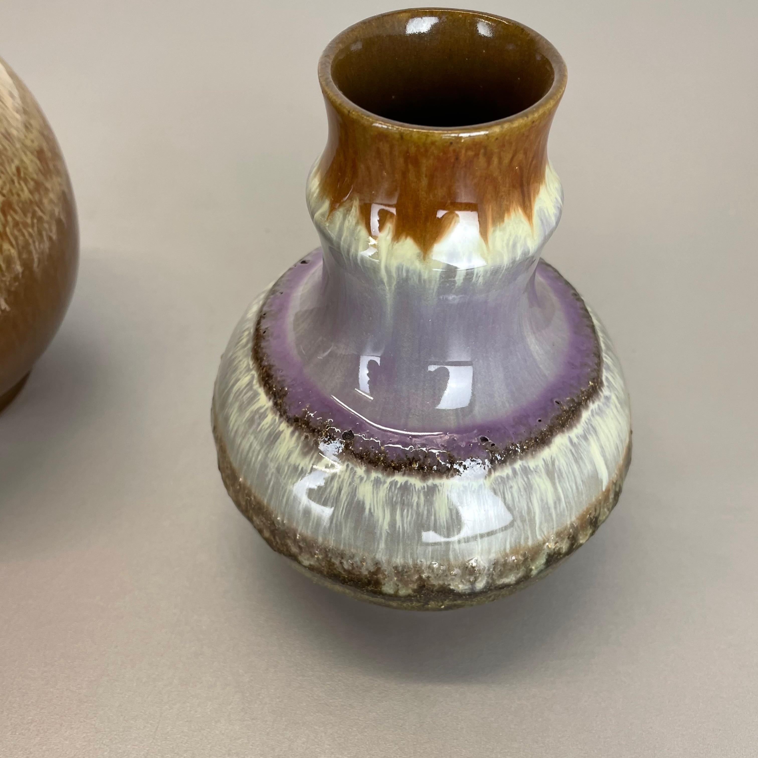 Set of 2 Fat Lava Ceramic Pottery Vase by Strehla Ceramic, GDR Germany, 1970s 7