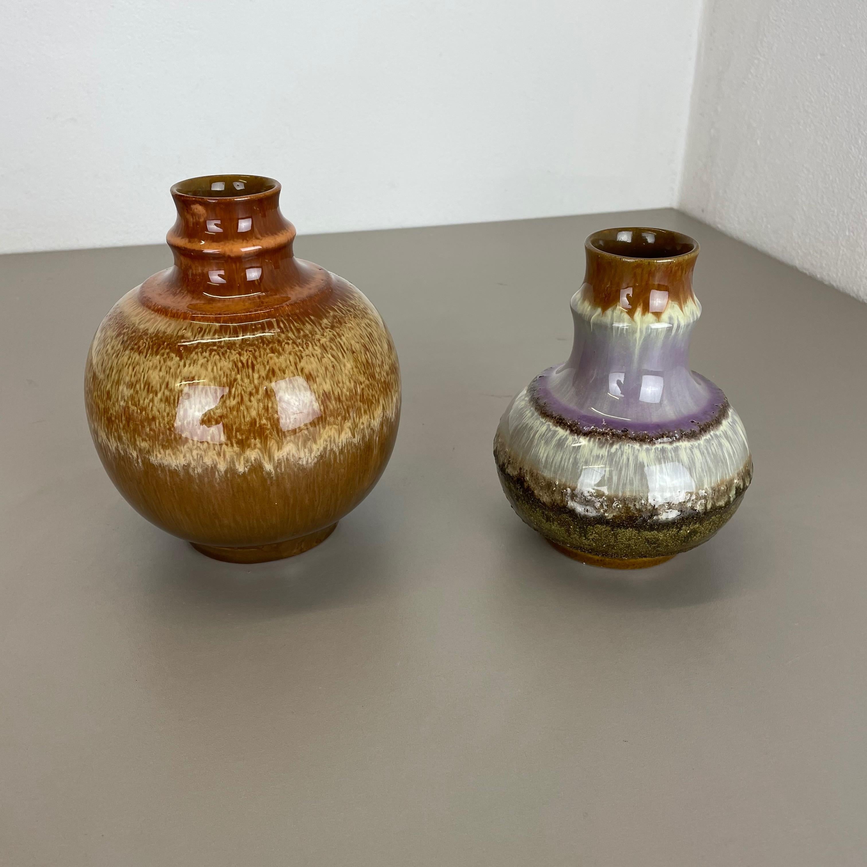 Mid-Century Modern Set of 2 Fat Lava Ceramic Pottery Vase by Strehla Ceramic, GDR Germany, 1970s