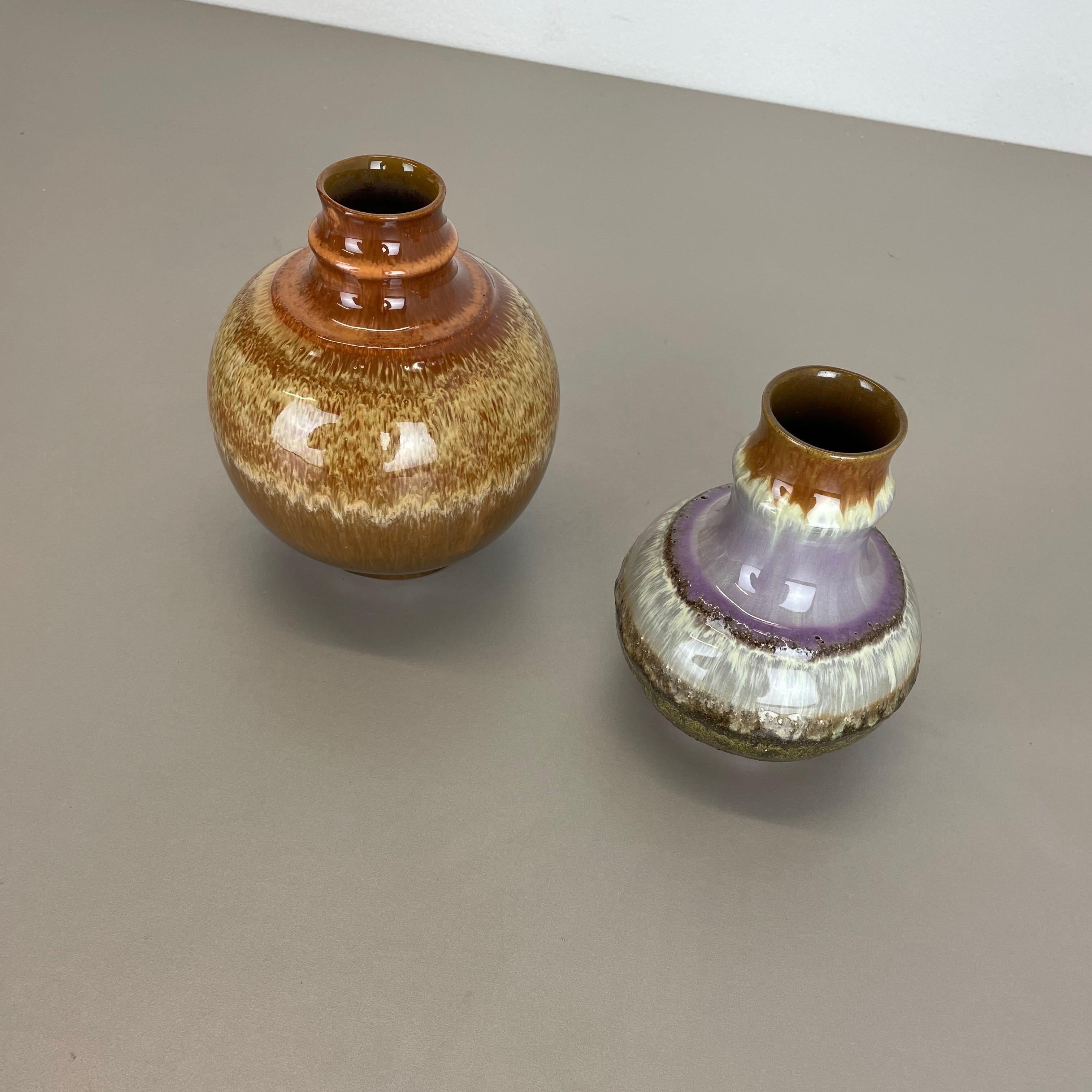 Set of 2 Fat Lava Ceramic Pottery Vase by Strehla Ceramic, GDR Germany, 1970s In Good Condition In Kirchlengern, DE