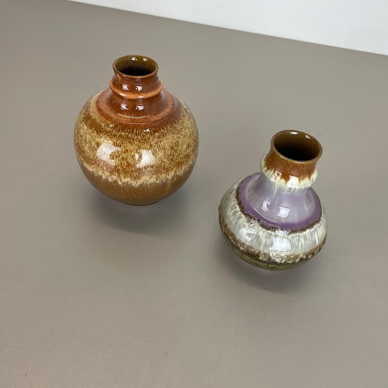 Set of 2 Fat Lava Ceramic Pottery Vase by Strehla Ceramic, GDR Germany, 1970s In Good Condition For Sale In Kirchlengern, DE