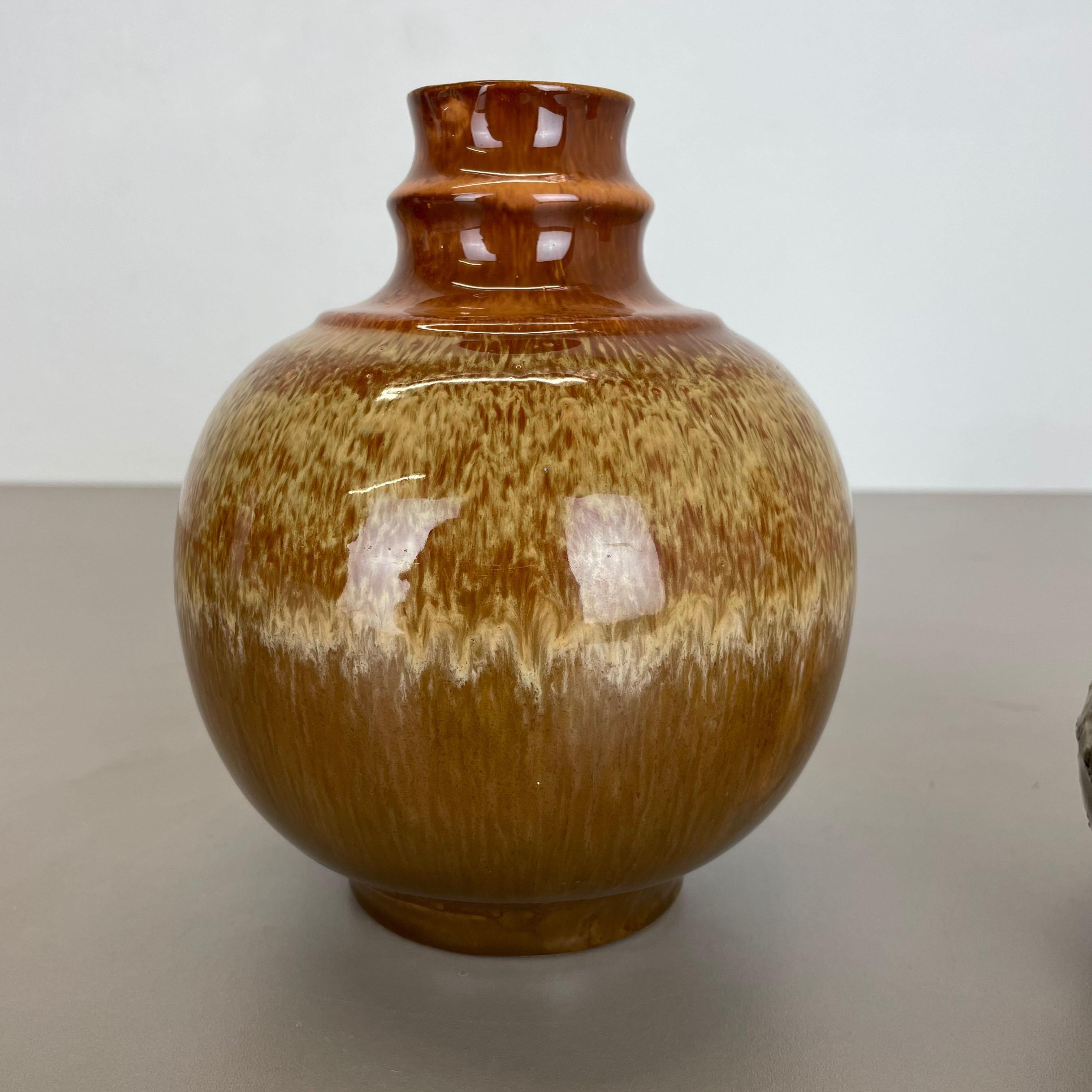 20th Century Set of 2 Fat Lava Ceramic Pottery Vase by Strehla Ceramic, GDR Germany, 1970s