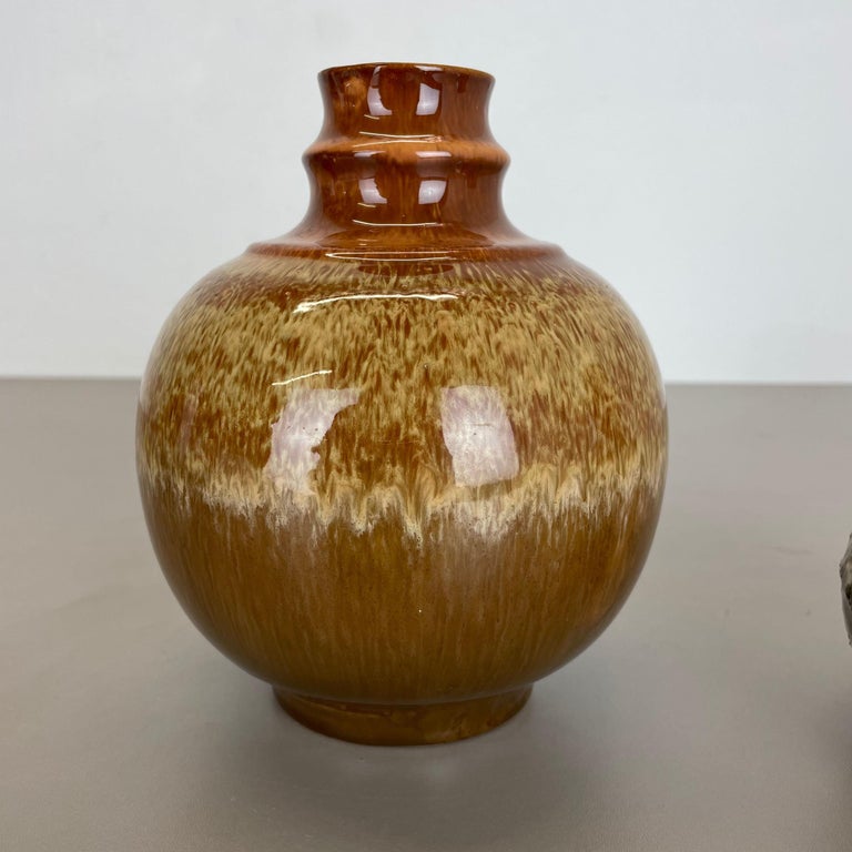 20th Century Set of 2 Fat Lava Ceramic Pottery Vase by Strehla Ceramic, GDR Germany, 1970s For Sale