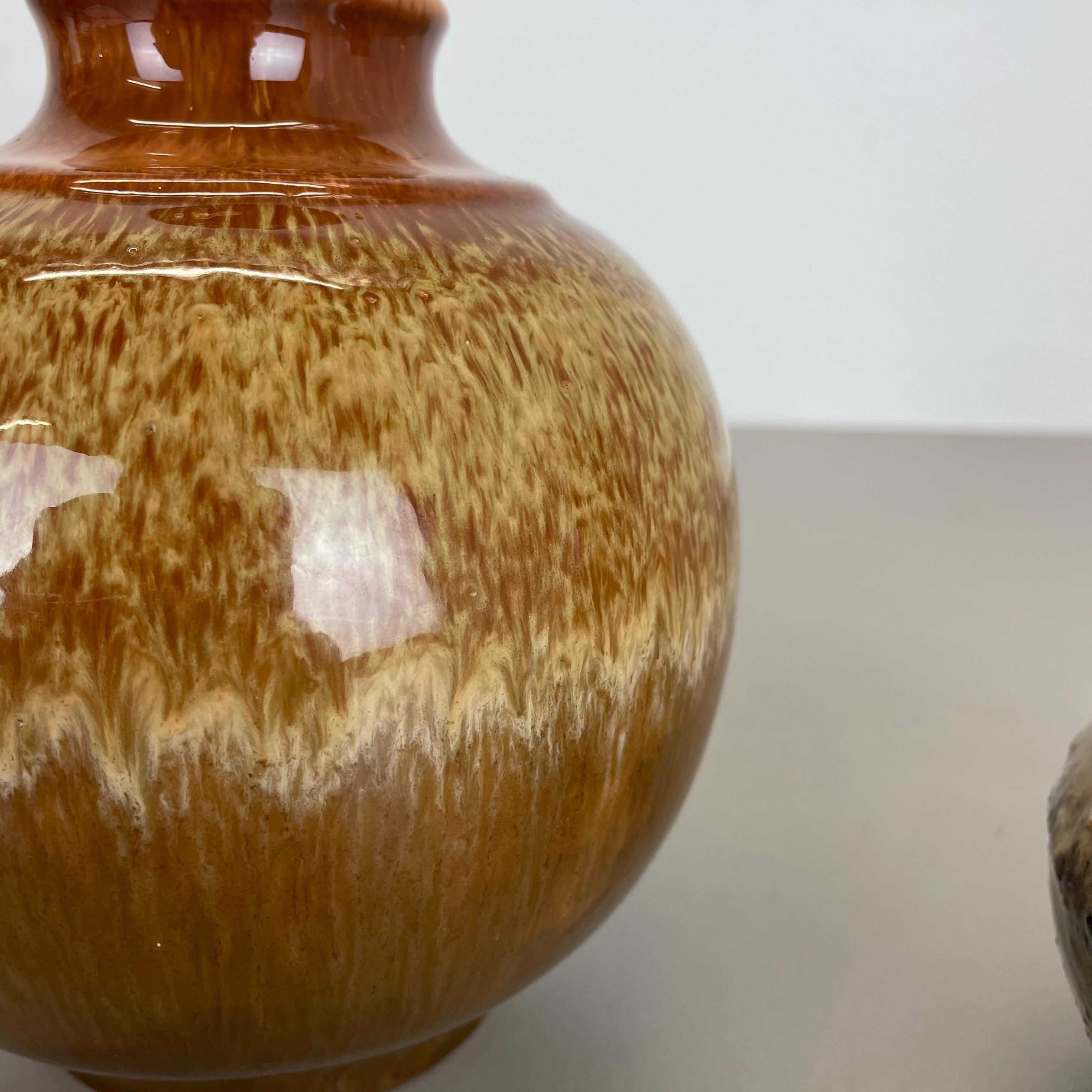 Set of 2 Fat Lava Ceramic Pottery Vase by Strehla Ceramic, GDR Germany, 1970s 2