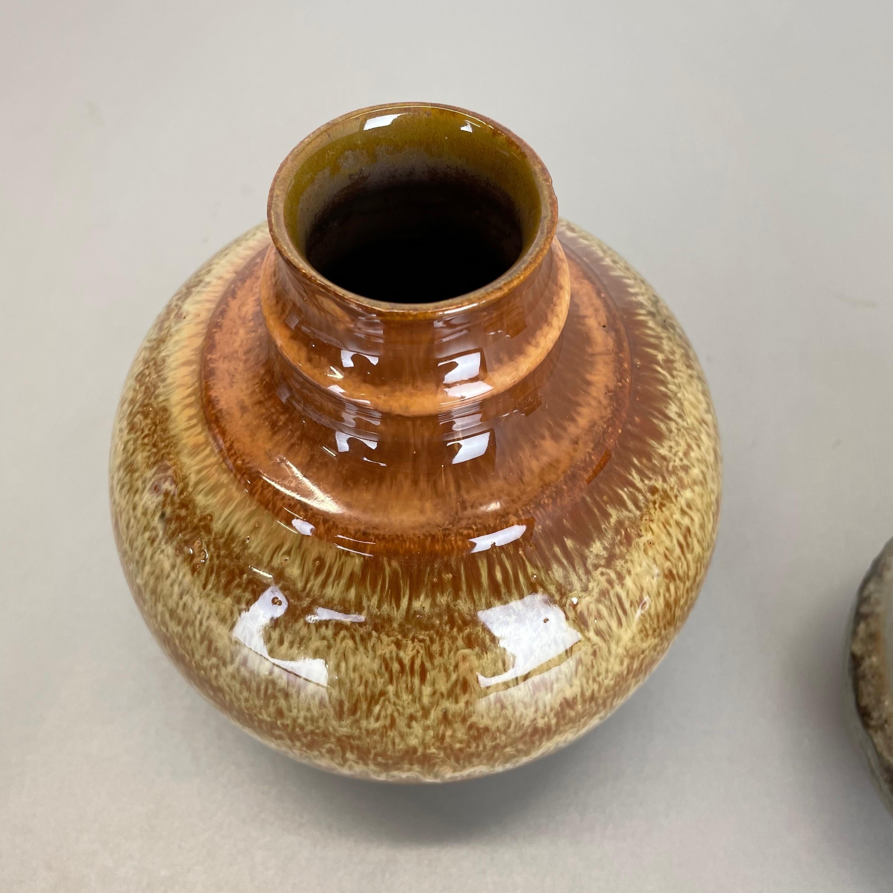 Set of 2 Fat Lava Ceramic Pottery Vase by Strehla Ceramic, GDR Germany, 1970s 3
