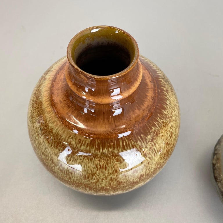 Set of 2 Fat Lava Ceramic Pottery Vase by Strehla Ceramic, GDR Germany, 1970s For Sale 3