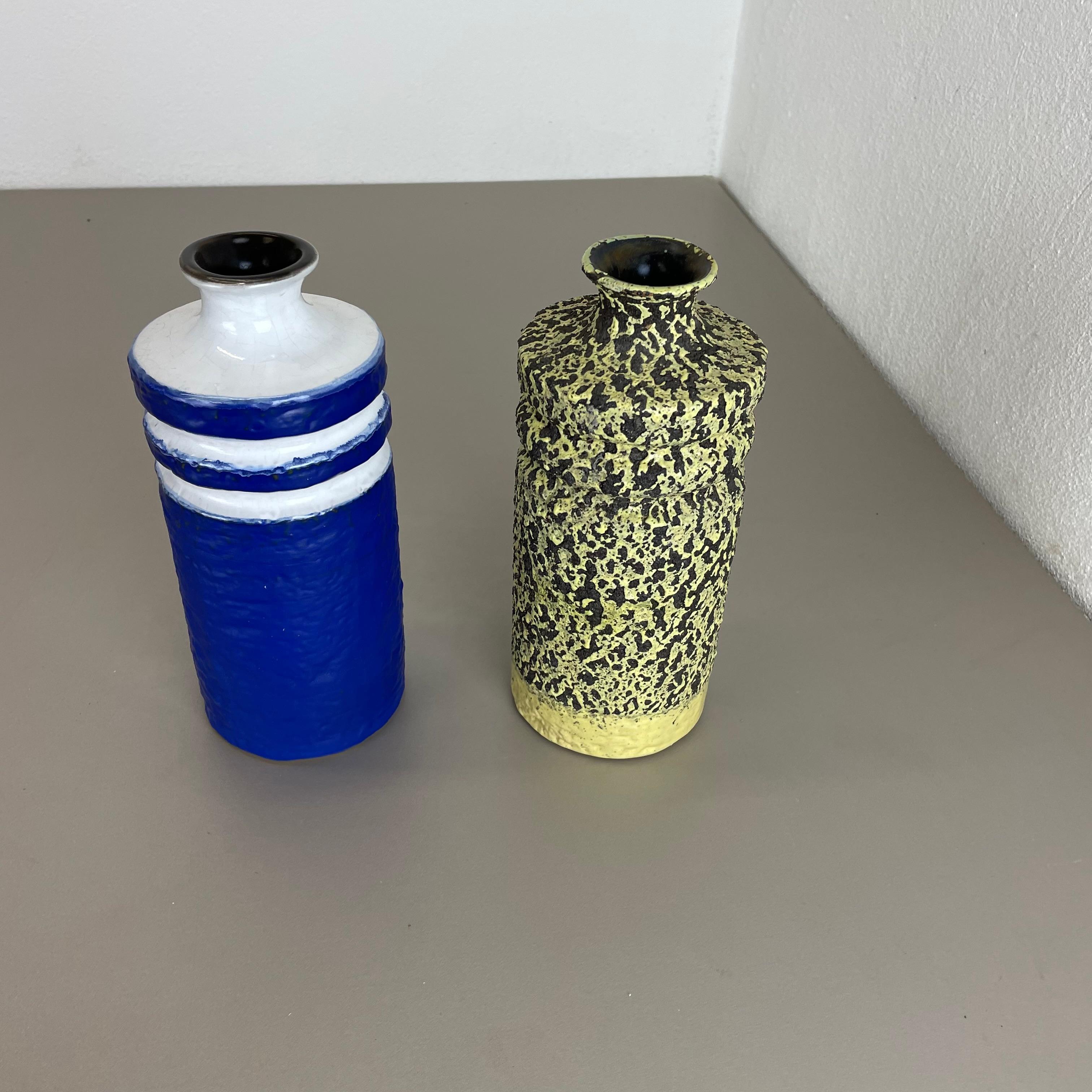Mid-Century Modern Set of 2 Fat Lava Ceramic Pottery Vase by VEB HALDENSLEBEN, GDR Germany, 1970s For Sale