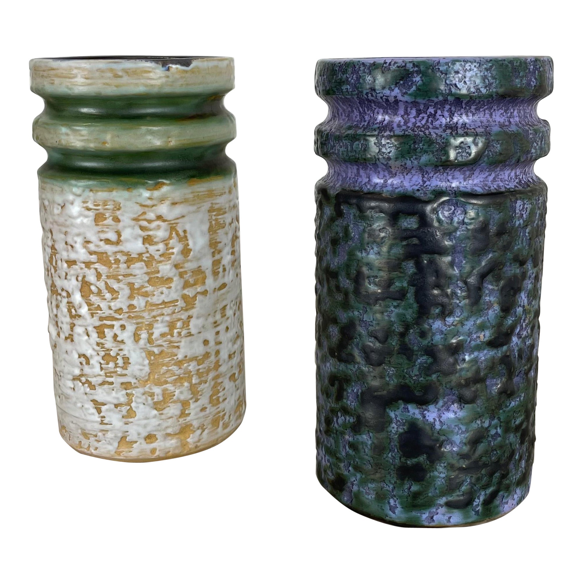 Ensemble de 2 vases en céramique de lave grasse de VEB HALDENSLEBEN, GDR Allemagne, 1970