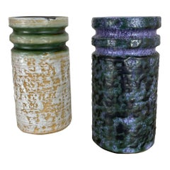 Ensemble de 2 vases en céramique de lave grasse de VEB HALDENSLEBEN, GDR Allemagne, 1970