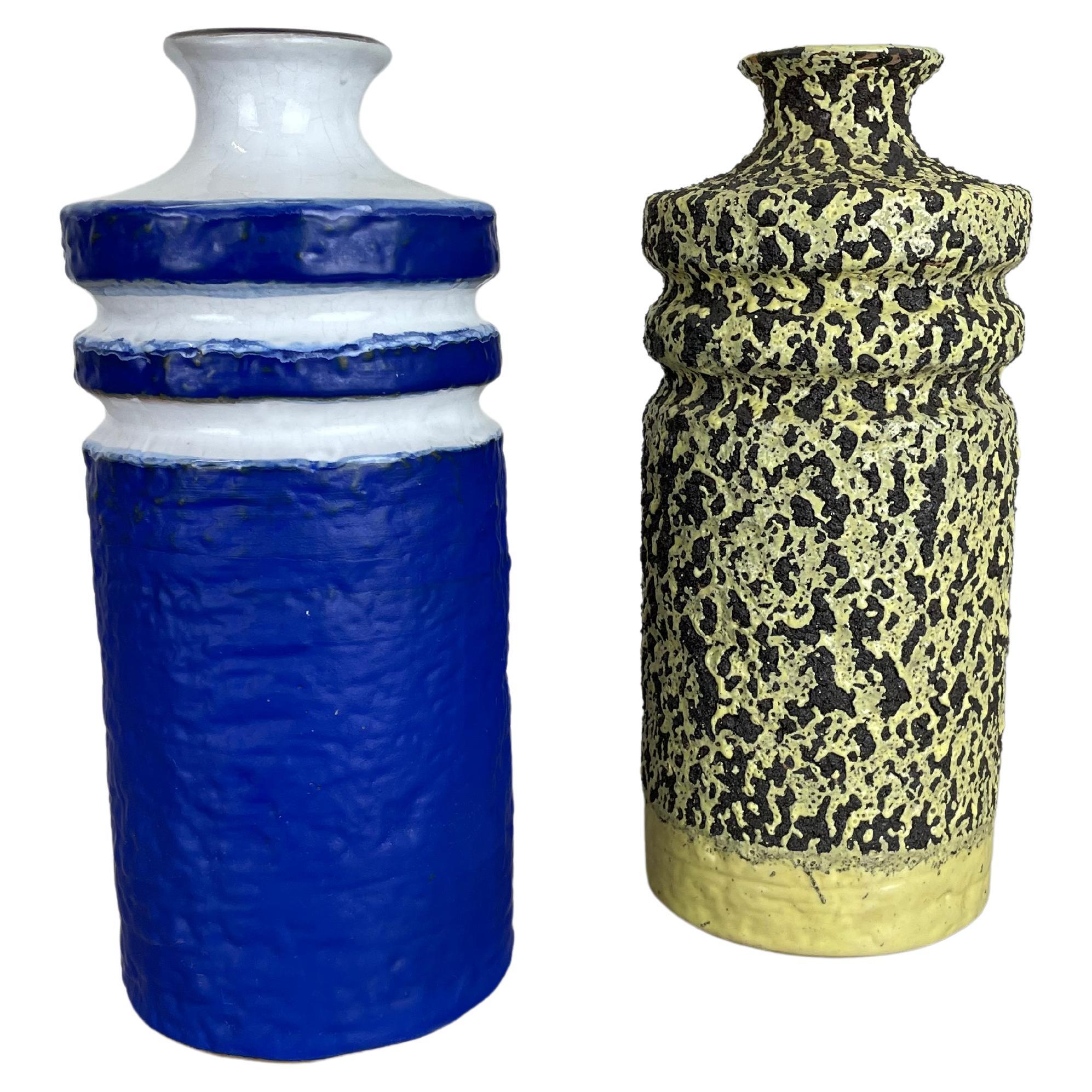 Set of 2 Fat Lava Ceramic Pottery Vase by VEB HALDENSLEBEN, GDR Germany, 1970s For Sale