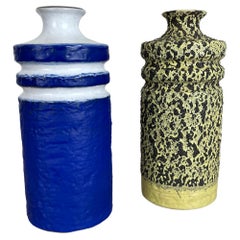 Set of 2 Fat Lava Ceramic Pottery Vase by VEB HALDENSLEBEN, GDR Germany, 1970s