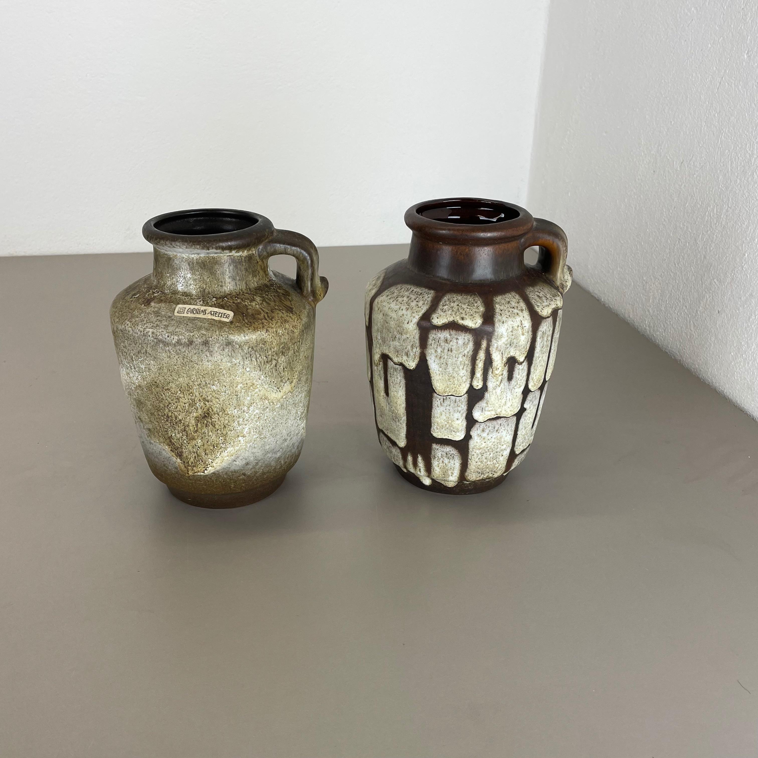 Mid-Century Modern Set of 2 Fat Lava Pottery Vases Heinz Siery Carstens Atelier, Germany, 1970s For Sale