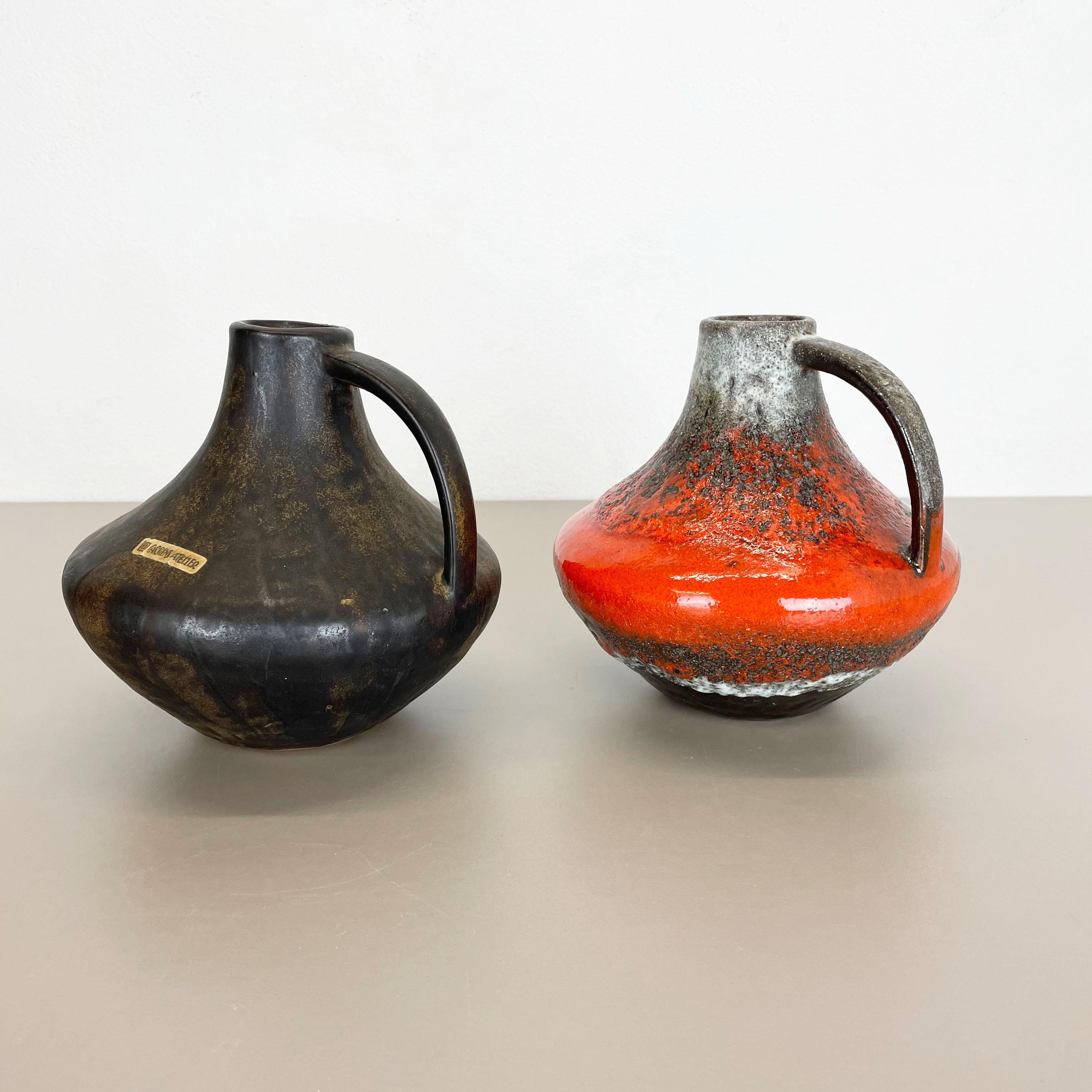 Mid-Century Modern Set of 2 Fat Lava Pottery Vases Heinz Siery Carstens Tönnieshof, Germany, 1970s For Sale