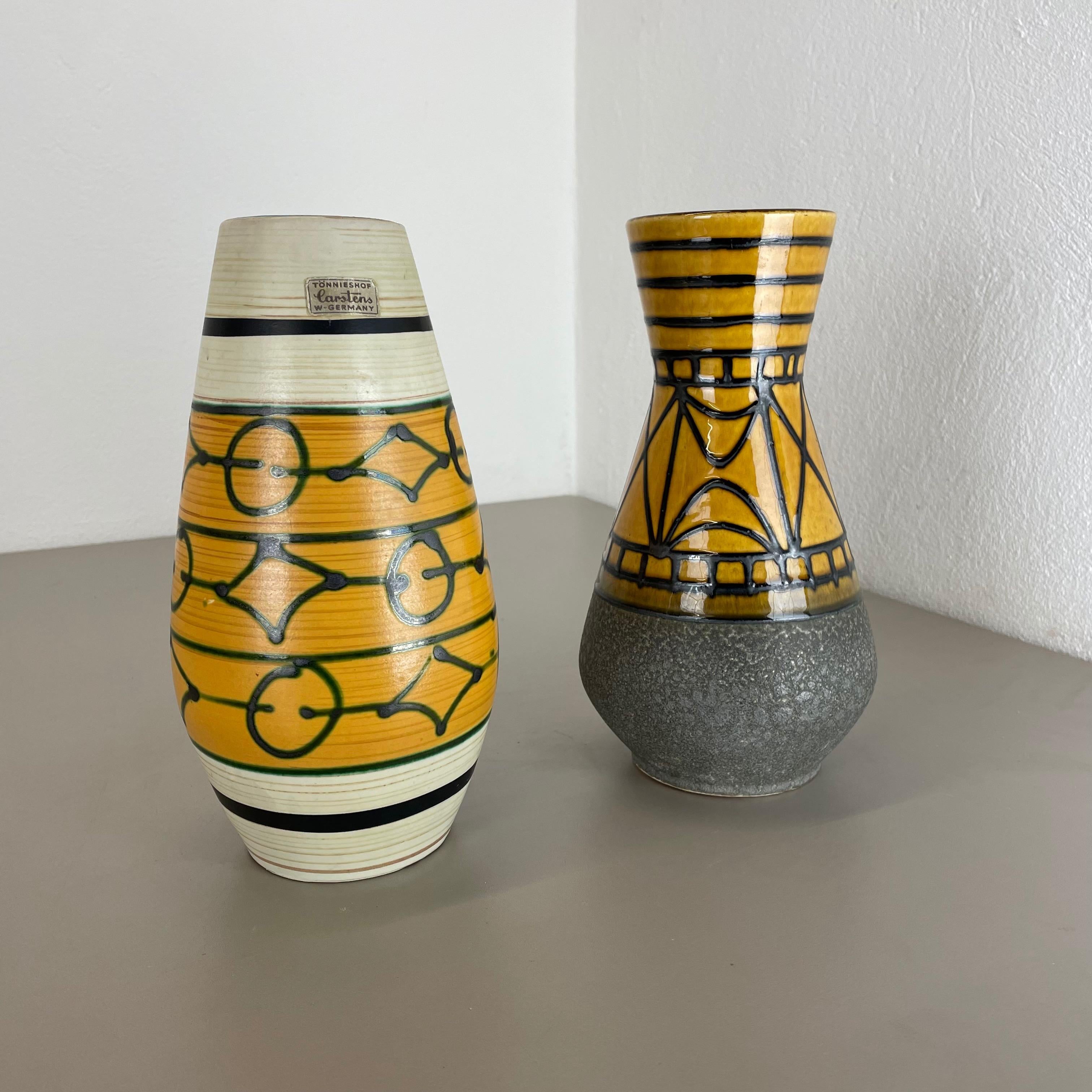 Mid-Century Modern Set of 2 Fat Lava Pottery Vases Heinz Siery Carstens Tonnieshof, Germany, 1970s For Sale