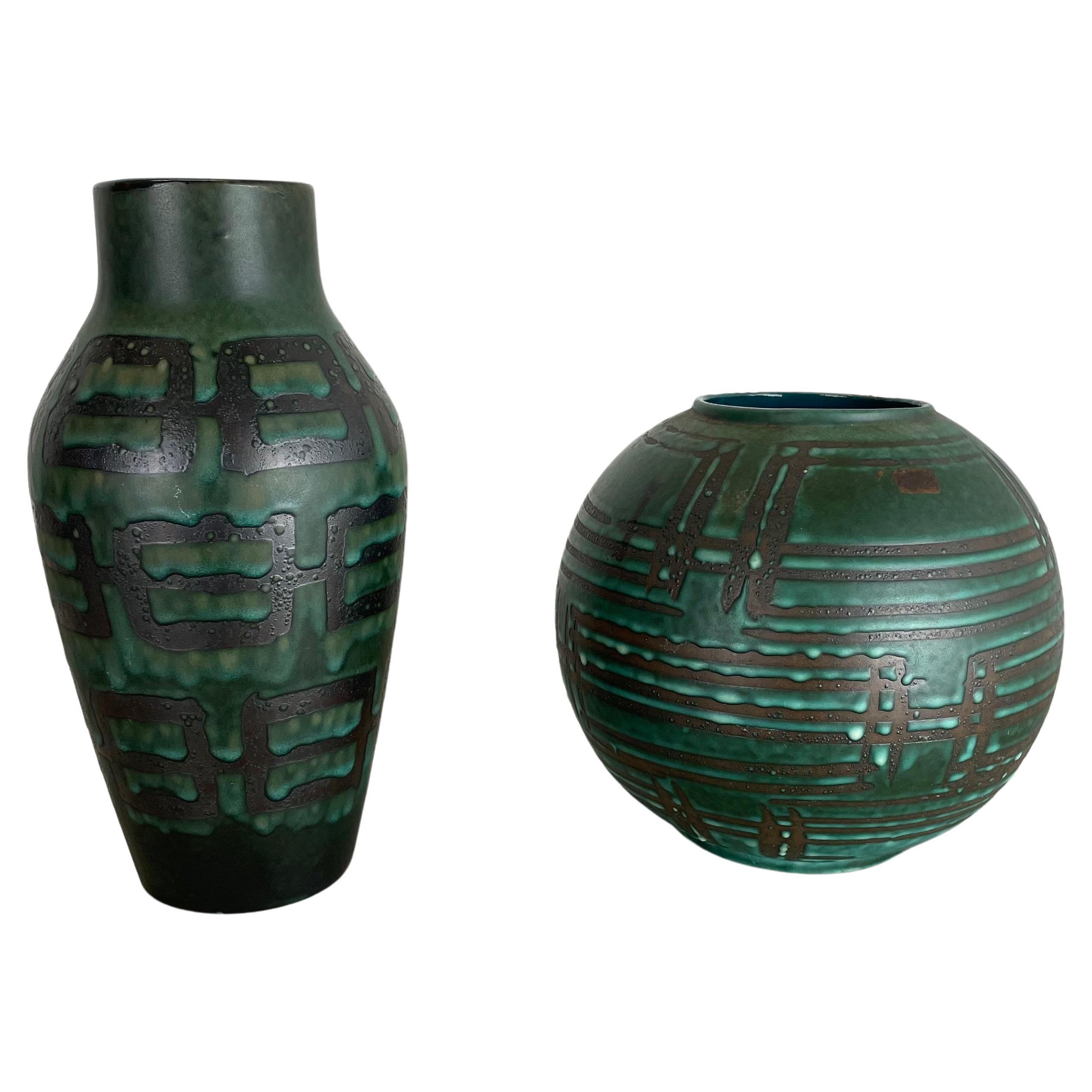 Satz von 2 Vasen aus fetter Lava-Keramik Heinz Siery Carstens Tönnieshof, Deutschland, 1970er Jahre im Angebot