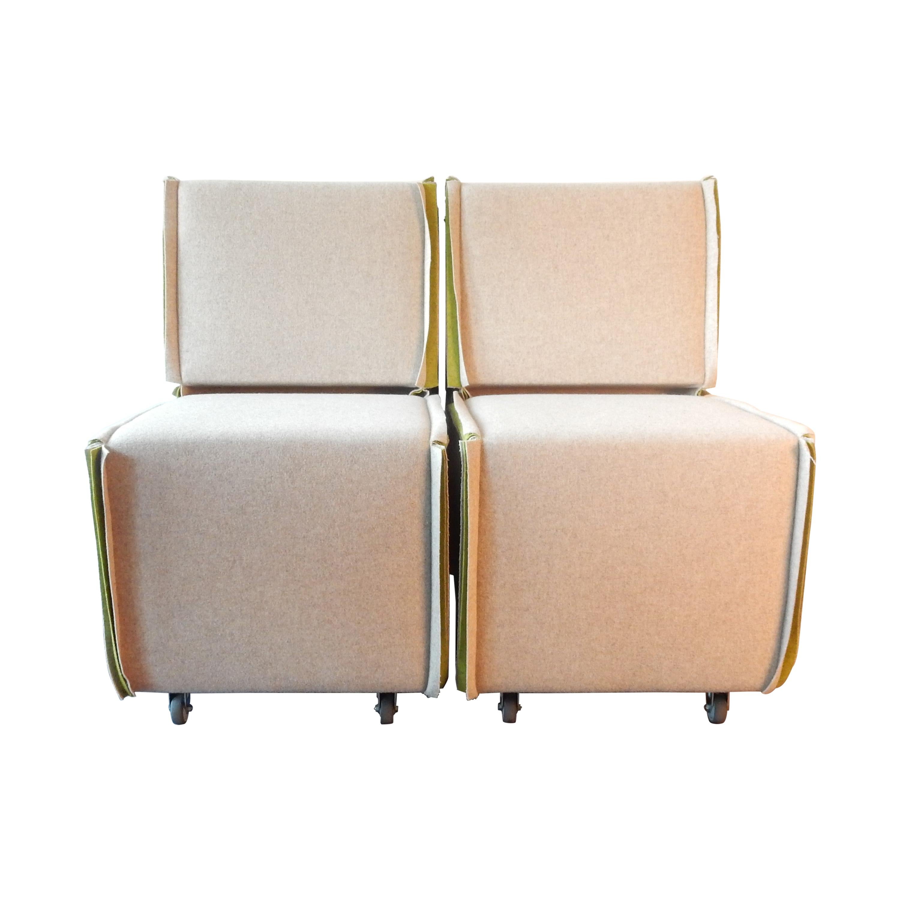 Set of 2 Felt Designer Chairs on Wheels by Merkx+Girod, the Netherlands, 2003 For Sale