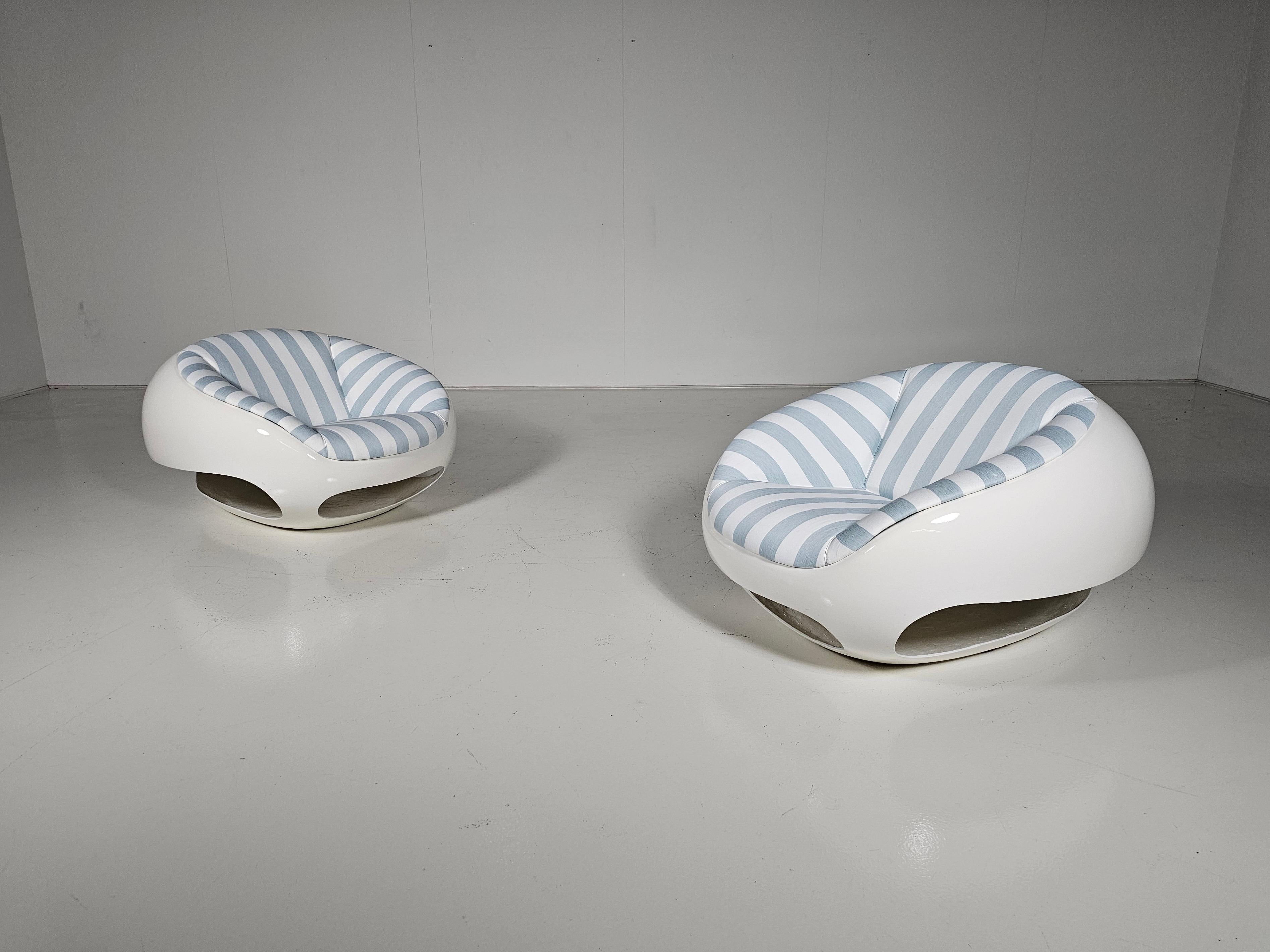 Faux Leather Set of 2 Fiberglass Pod Lounge/Outdoor Chairs by Mario Sabot, 1960s