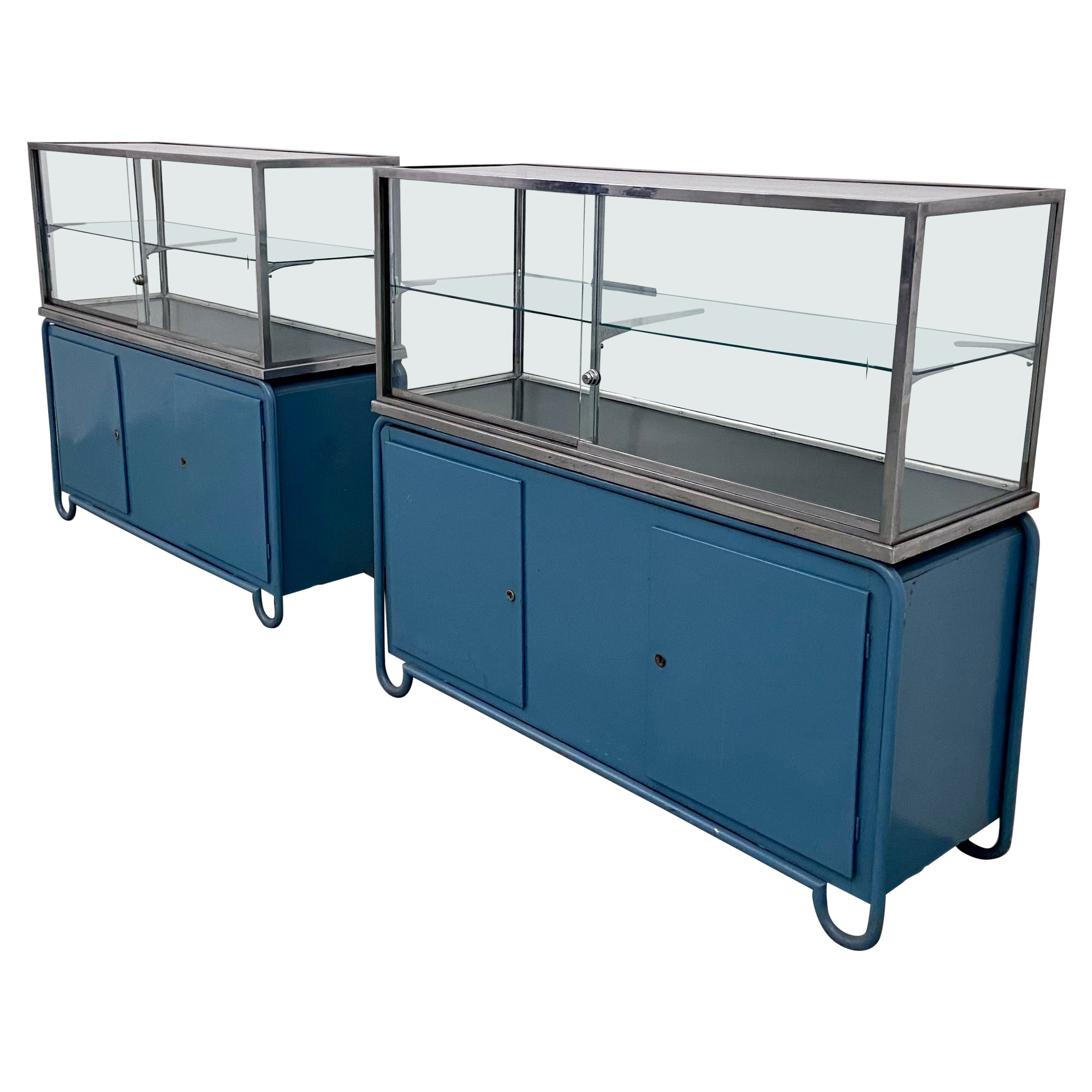 Set of 2 
Fiera Milano
 Display Cabinets in Glass, Steel and Wood, Italy, 1950s