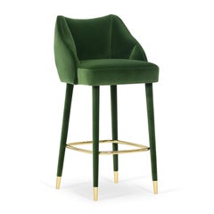 Set of 2 organic green velvet brass handmade Figueroa bar stool by InsidherLand