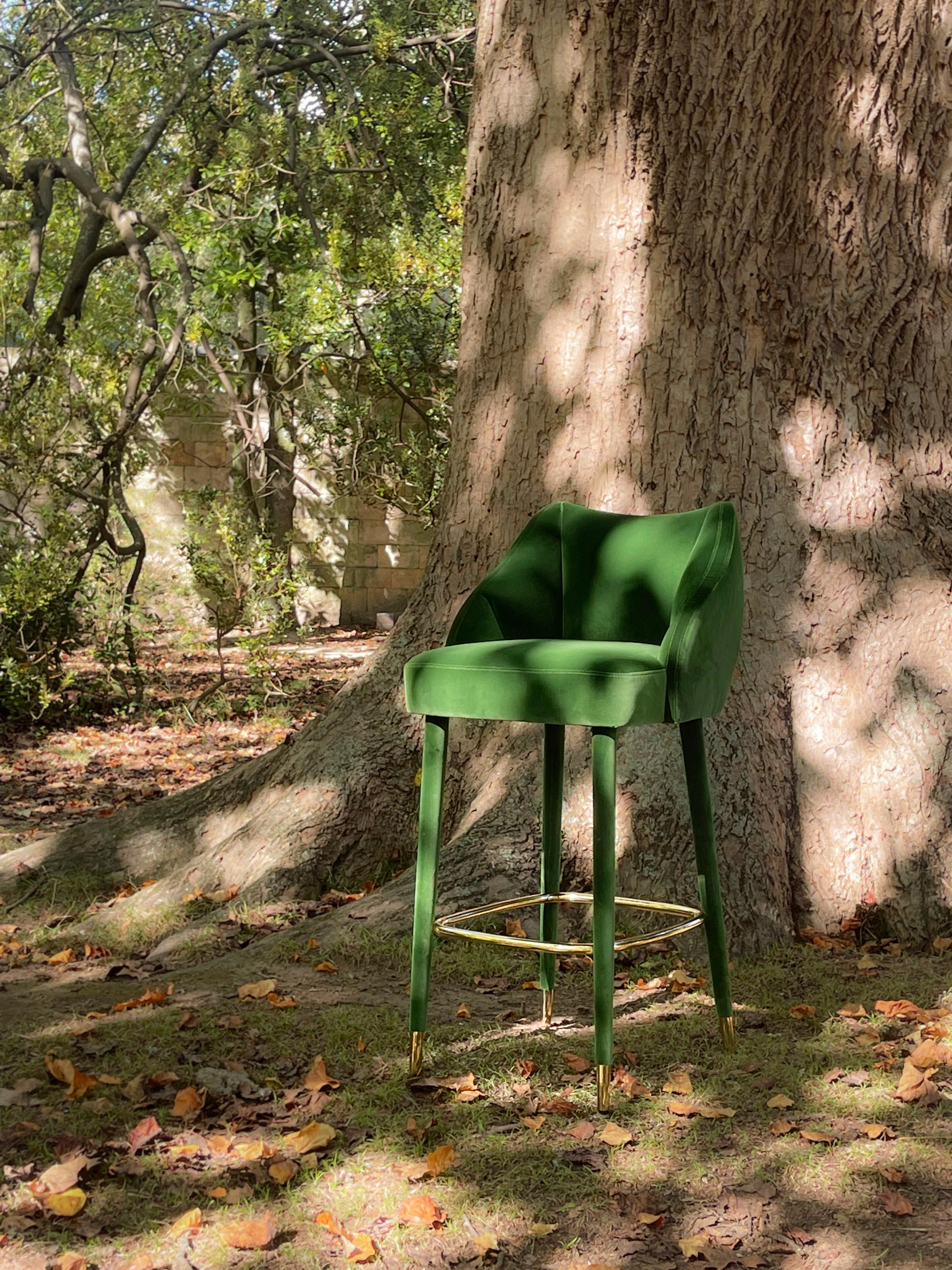 Metal Set of 2 Figueroa Bar Stool, Cotton Velvet, InsidherLand by Joana Santos Barbosa For Sale