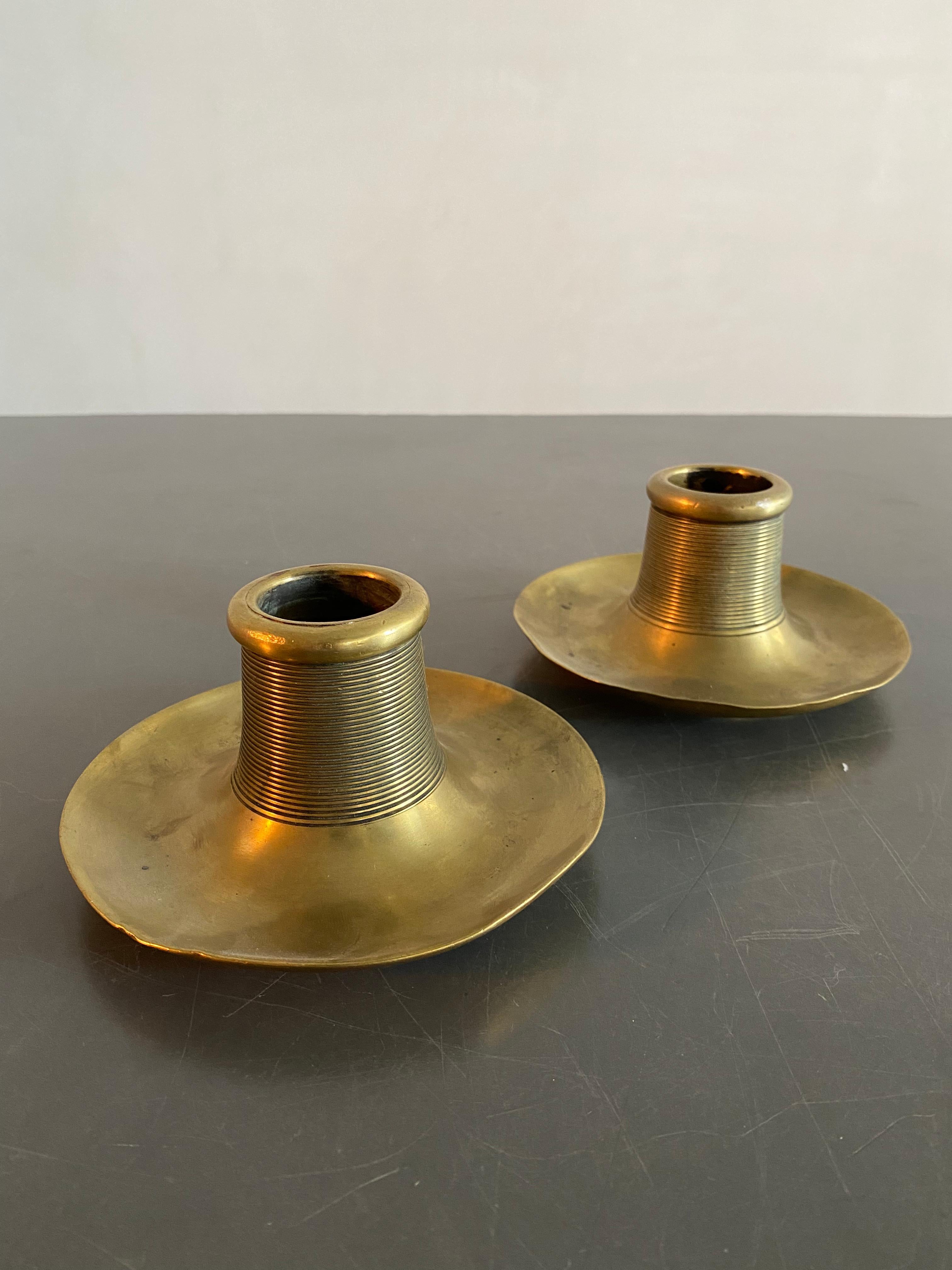 A beautiful set of 1920's gold brass candleholders from Finland.
