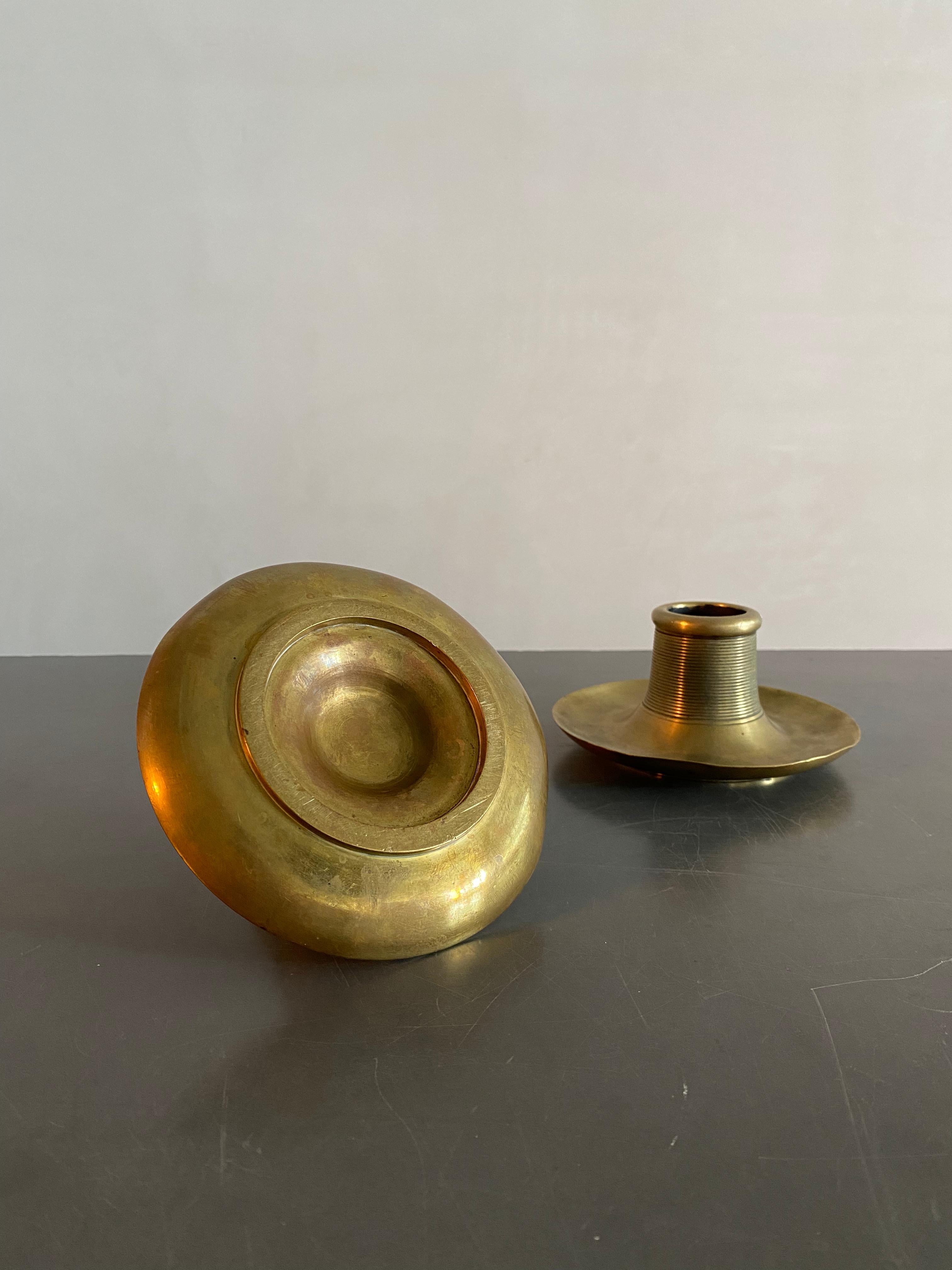 Early 20th Century Set of 2 Finnish 1920's Brass Candle Holders