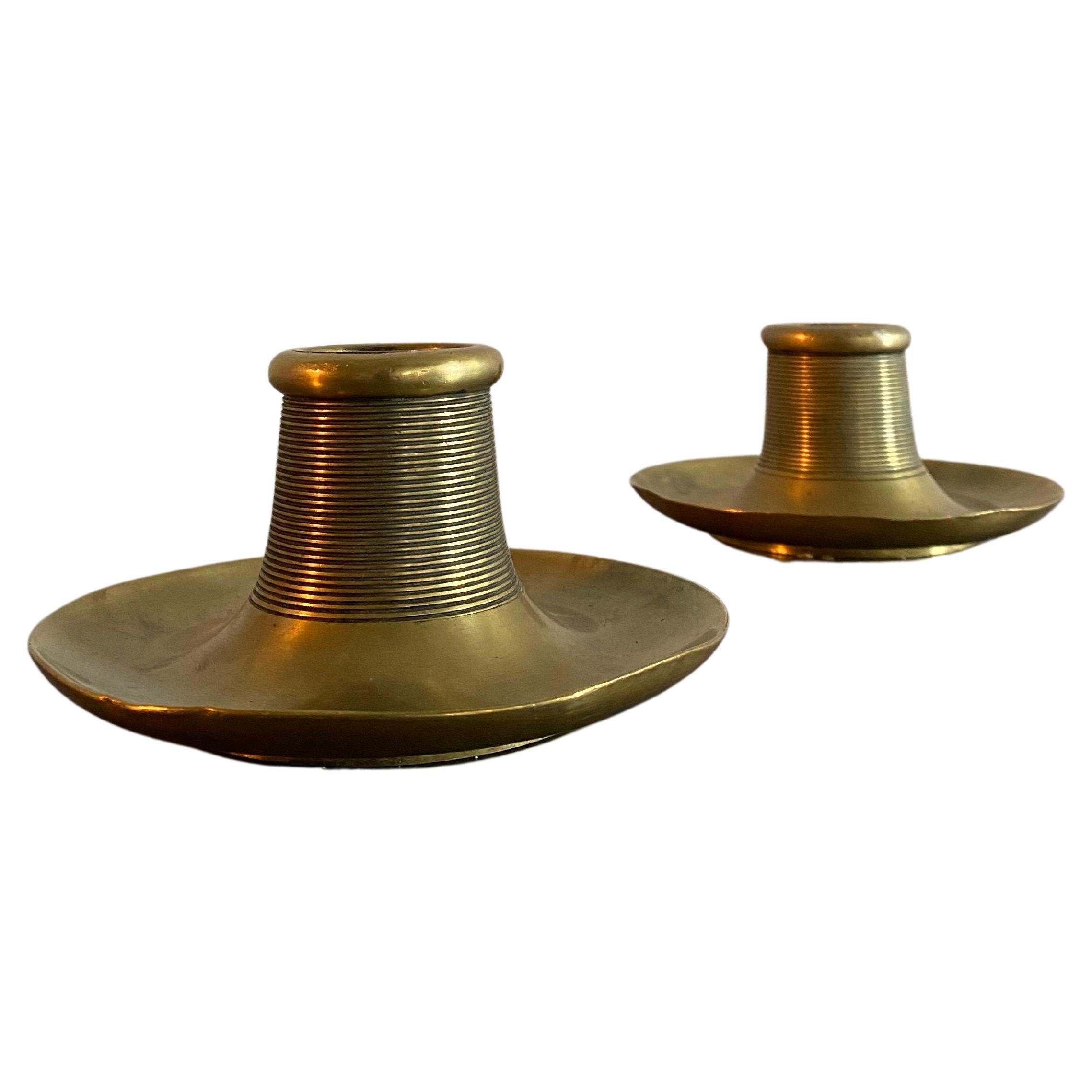 Set of 2 Finnish 1920's Brass Candle Holders